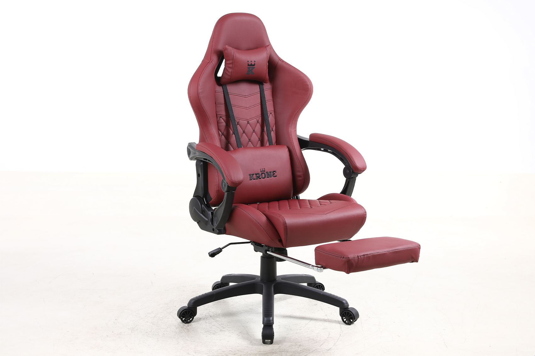 Silla Gamer Krone XL Reclinable + Masaje Lumbar + Apoyapiés - Burdeo-3