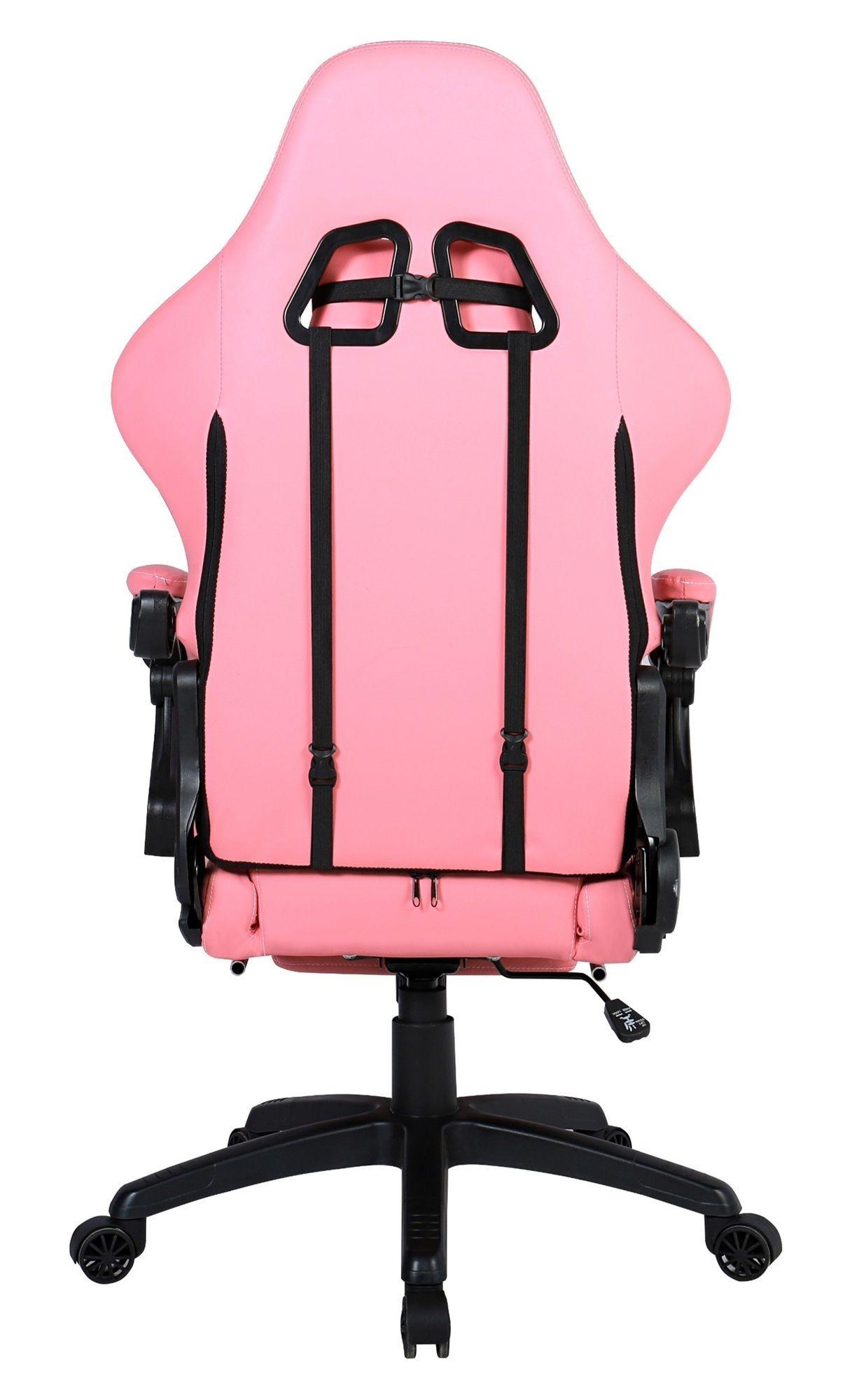 Silla Gamer Krone XL Reclinable + Masaje Lumbar + Apoyapiés - Rosada-3