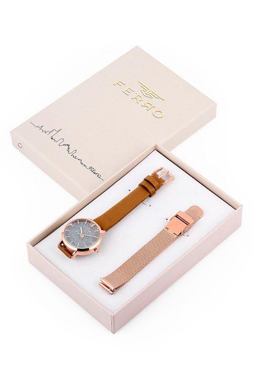 Reloj Análogo Hasir Mujer Brown Glitter Set FERRO-0