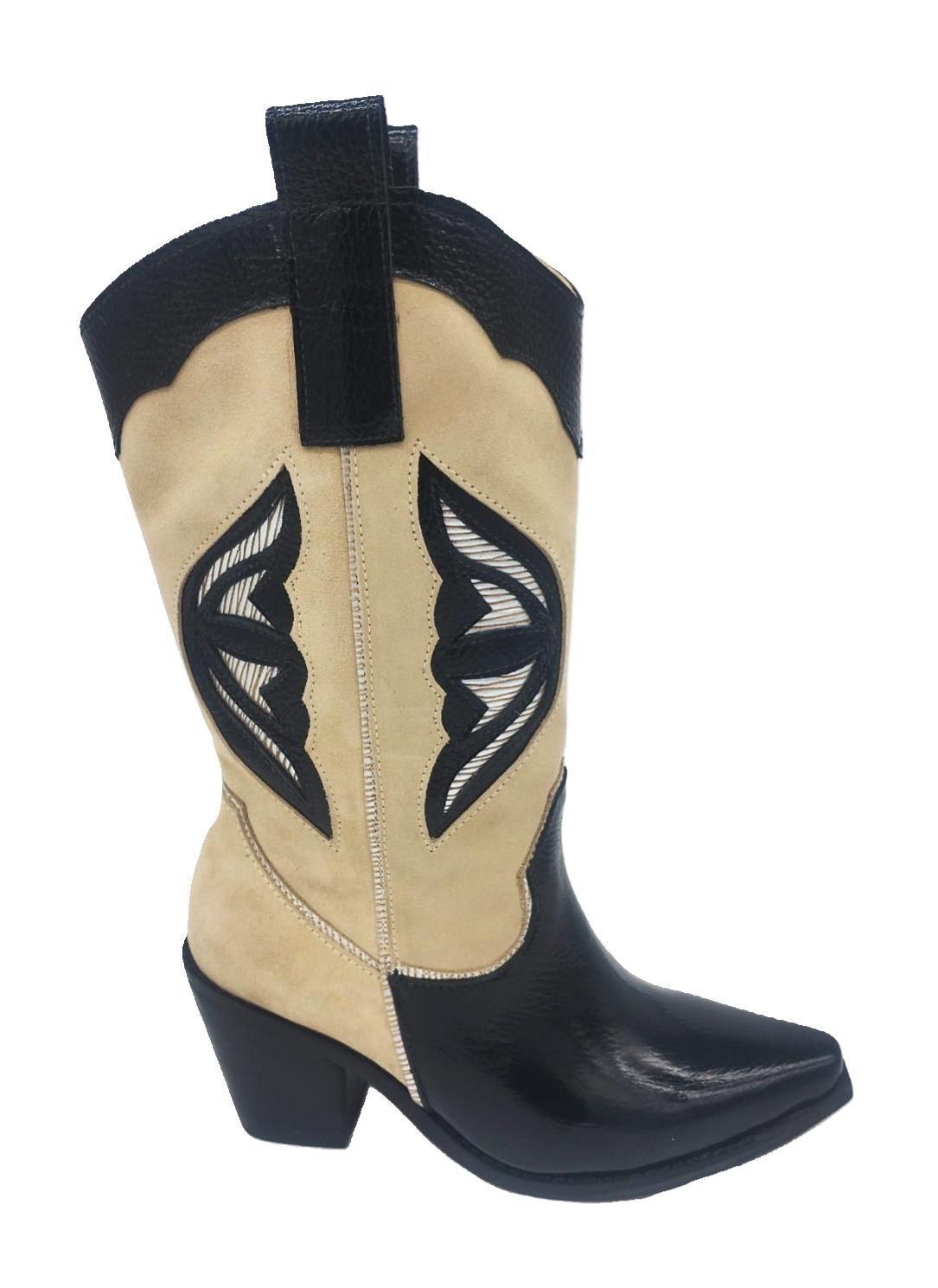 Bota Pauly Beige Negro Charol Pao Pecados-2