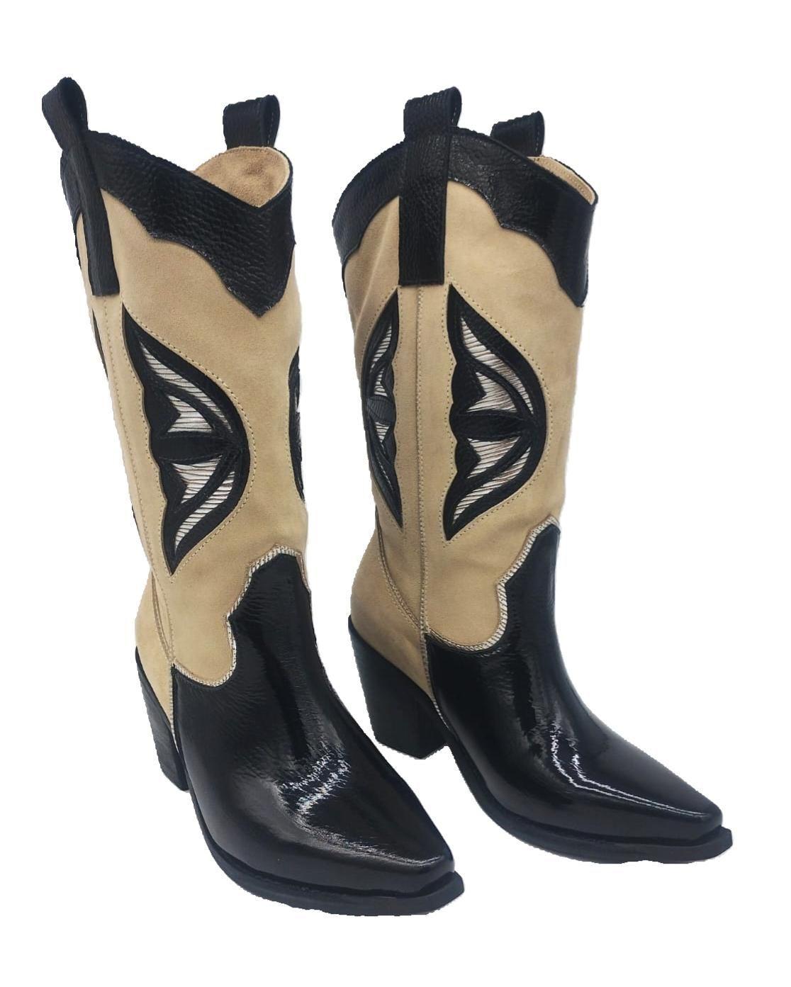 Bota Pauly Beige Negro Charol Pao Pecados-3