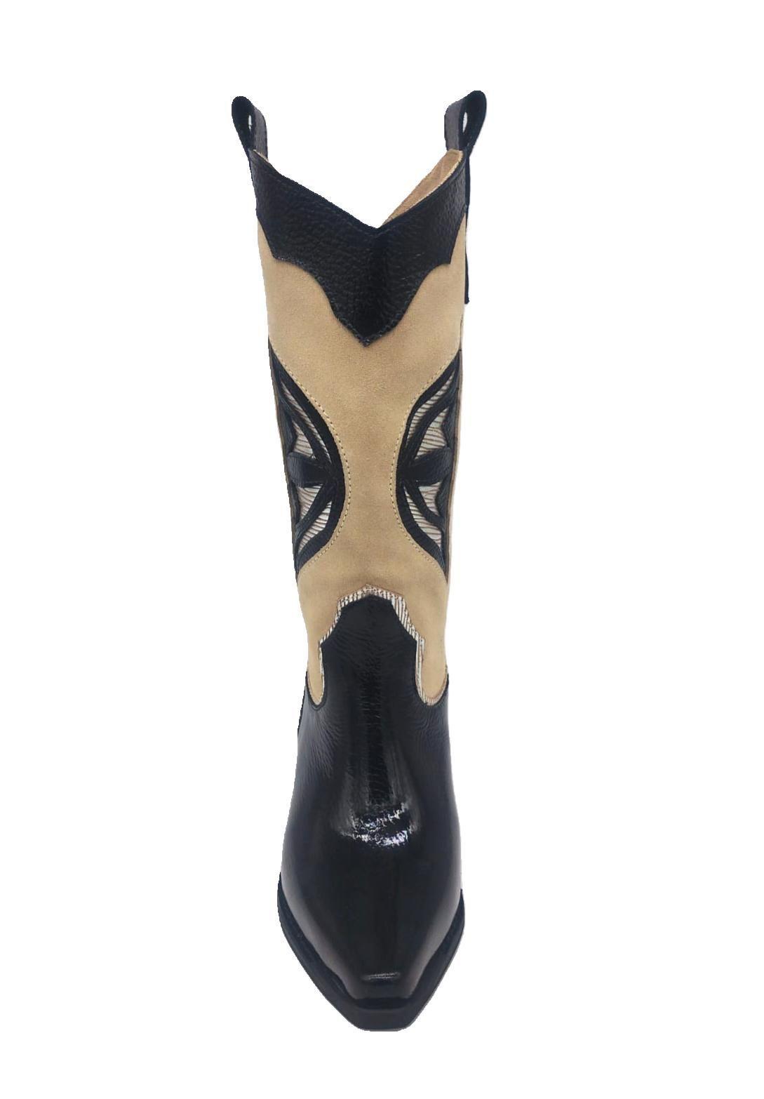 Bota Pauly Beige Negro Charol Pao Pecados-4