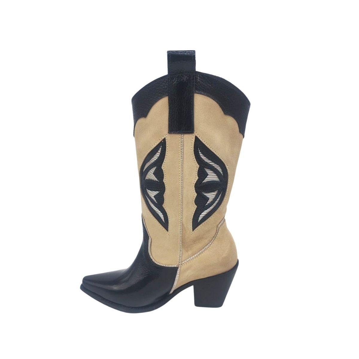 Bota Pauly Beige Negro Charol Pao Pecados-2