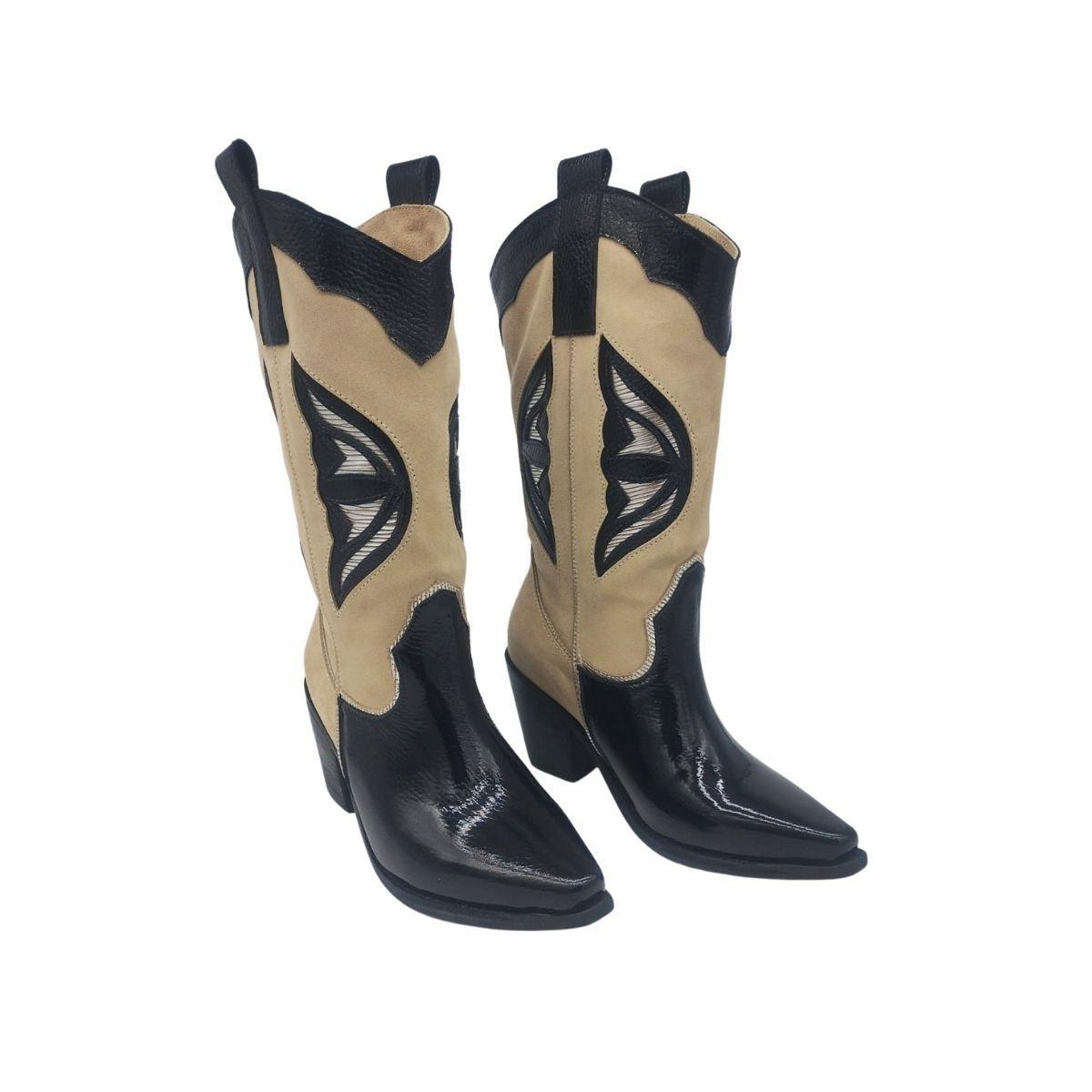 Bota Pauly Beige Negro Charol Pao Pecados-3