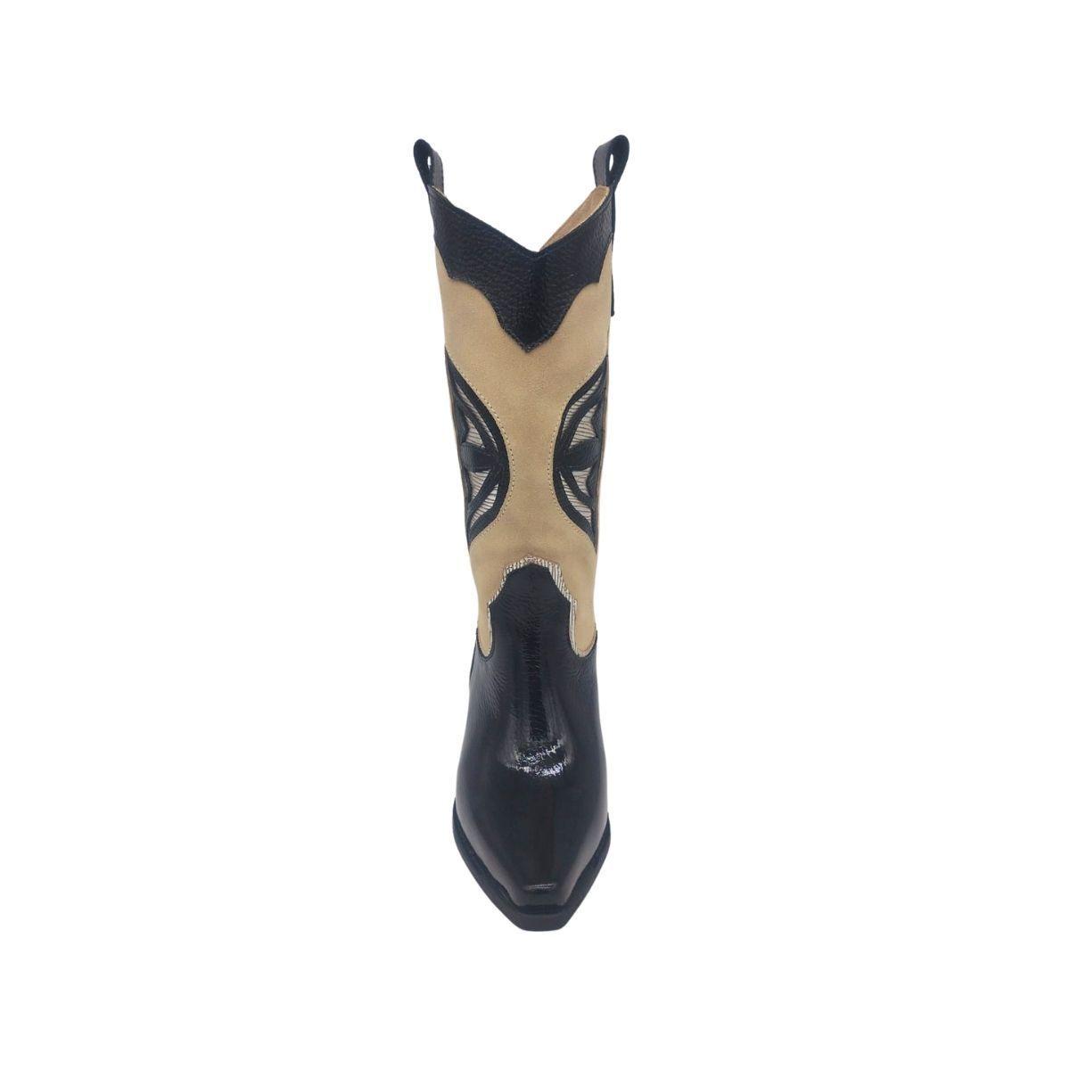 Bota Pauly Beige Negro Charol Pao Pecados-4