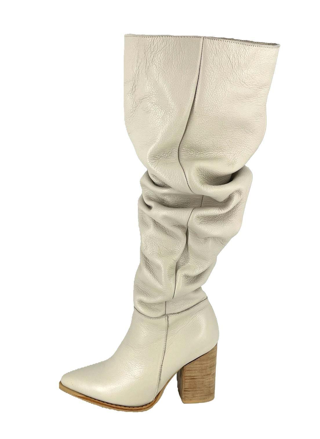 Bota Luciana Alta Beige Cuero Pao Pecados-0