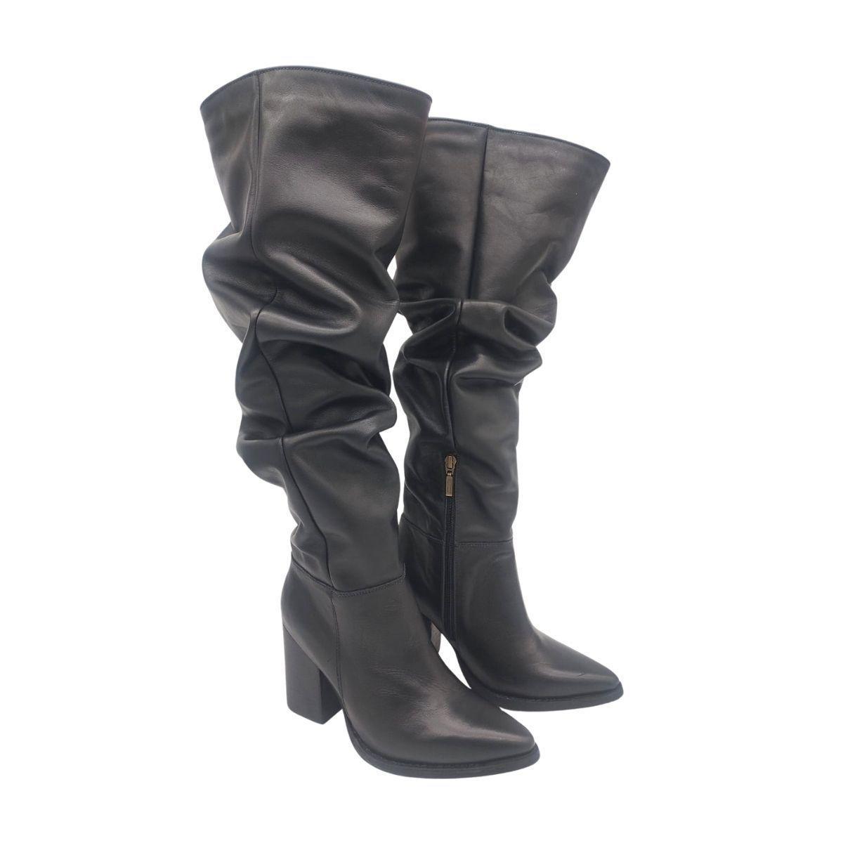 Bota Luciana Alta Negro Cuero Pao Pecados-3
