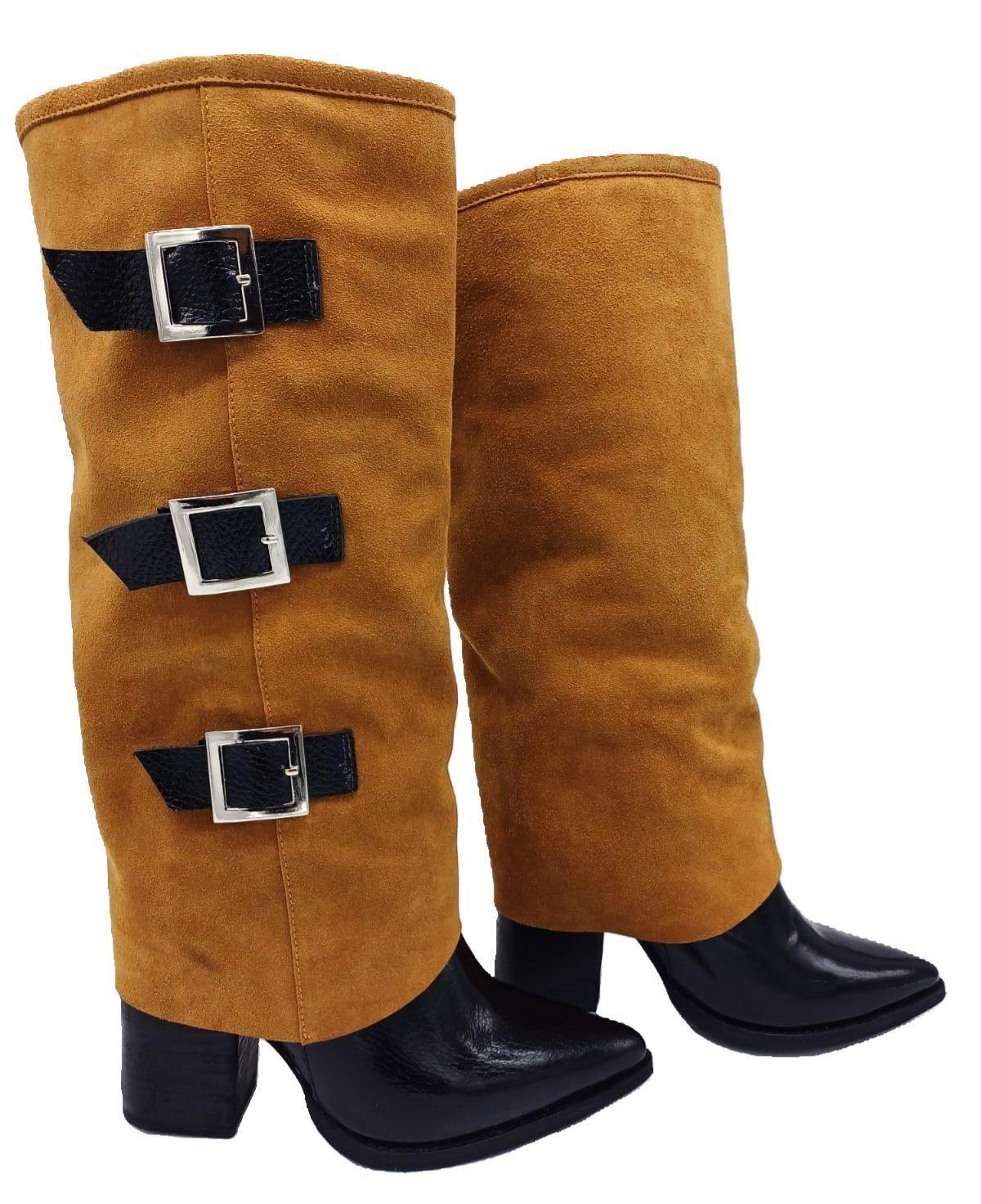 Bota Augusta Camel Negro Charol Pao Pecados-4