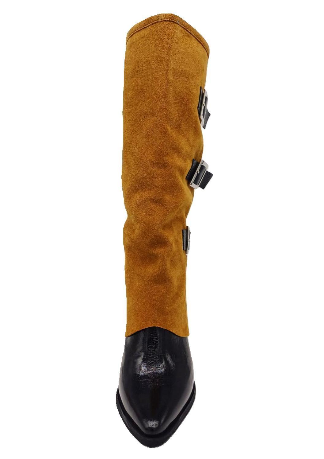 Bota Augusta Camel Negro Charol Pao Pecados-5