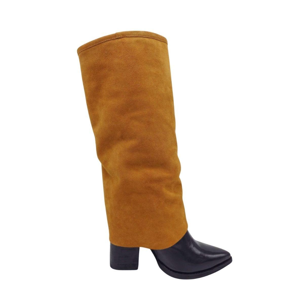 Bota Augusta Camel Negro Charol Pao Pecados-2