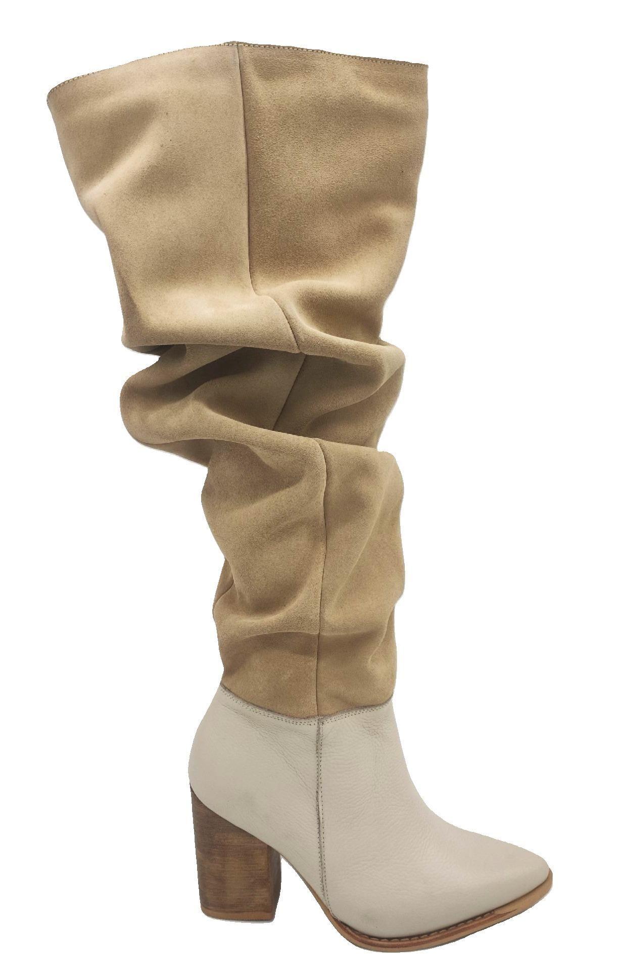 Bota Luciana Alta Beige Cuero Reno Pao Pecados-0