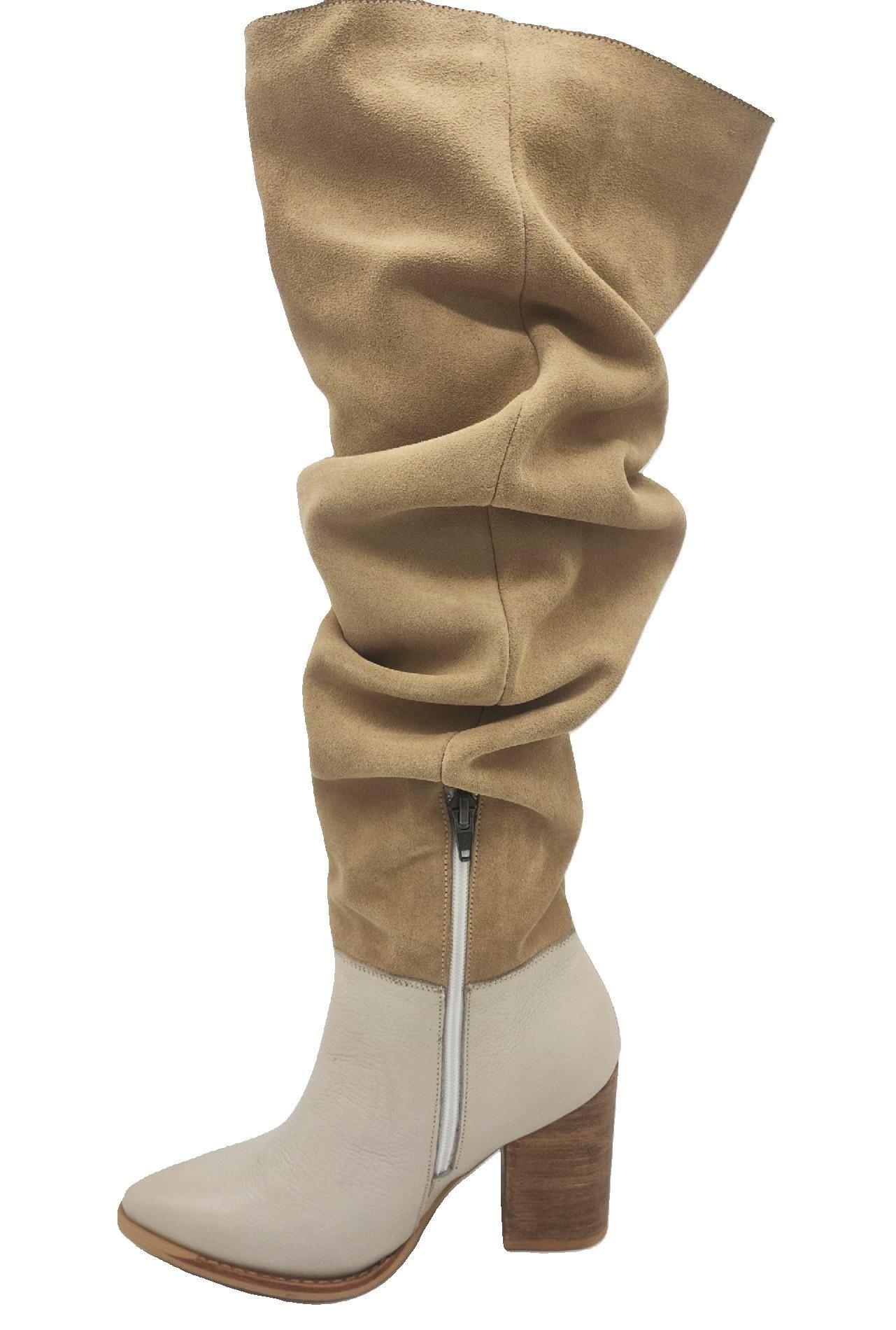 Bota Luciana Alta Beige Cuero Reno Pao Pecados-1