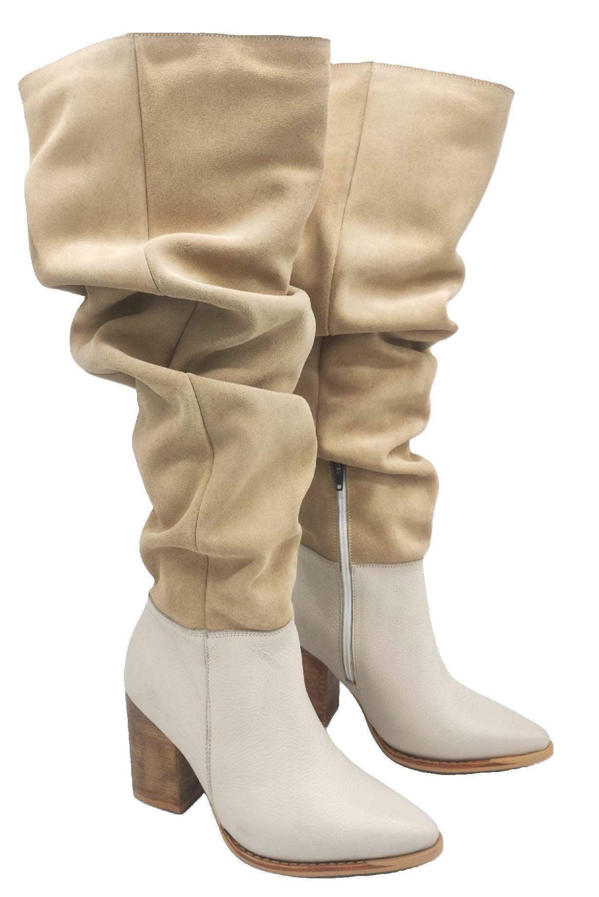 Bota Luciana Alta Beige Cuero Reno Pao Pecados-2
