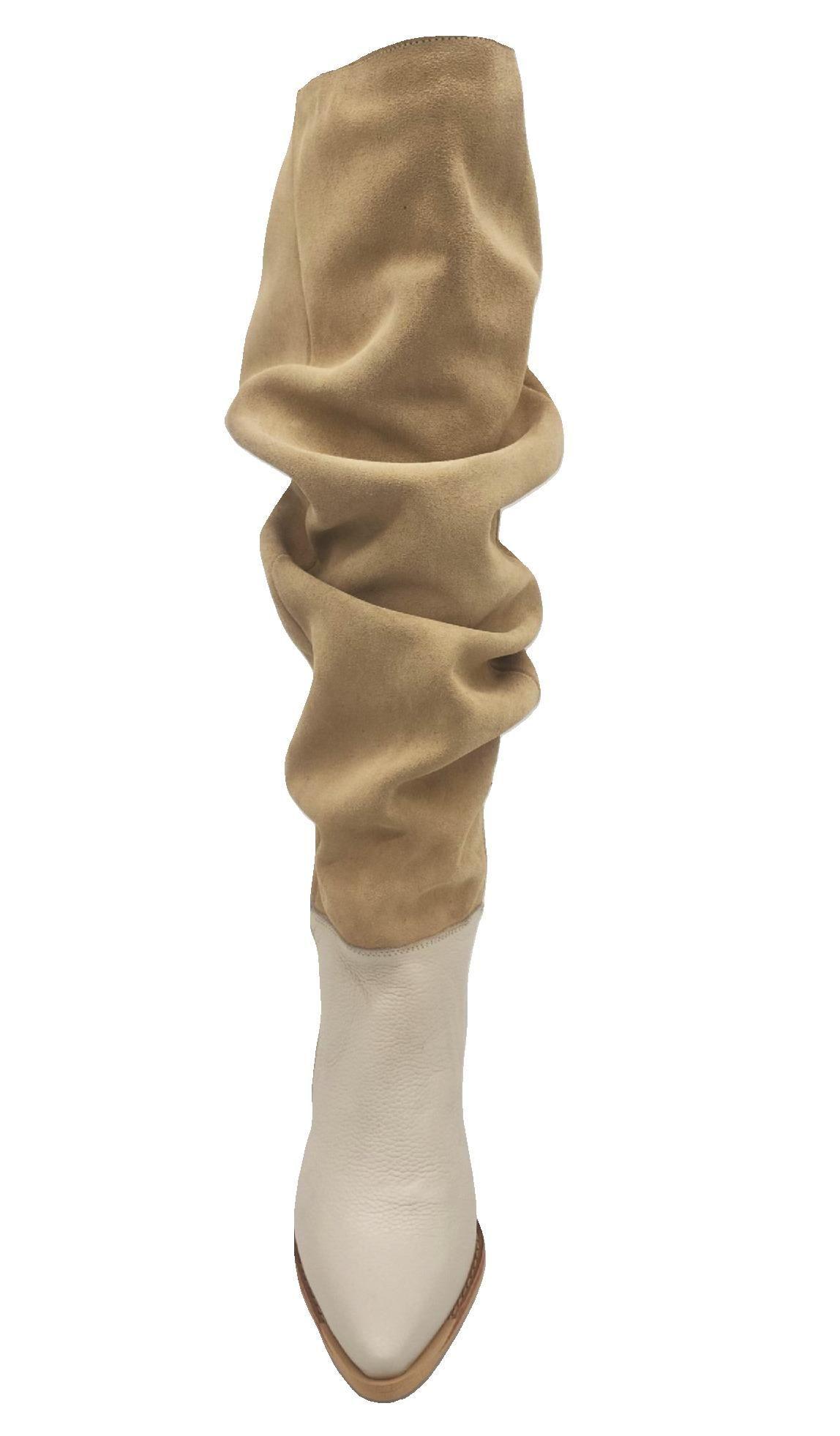 Bota Luciana Alta Beige Cuero Reno Pao Pecados-3