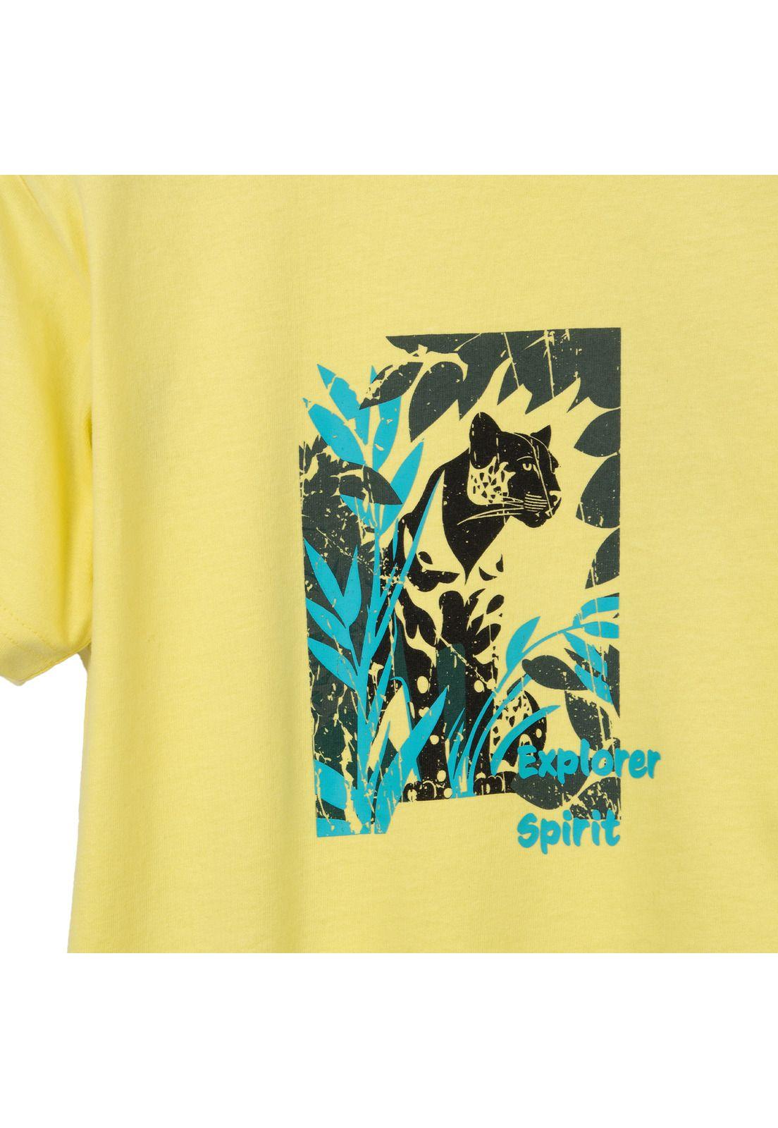 Polera Niño Manga Corta Estampado Selva Amarillo Pillin-2