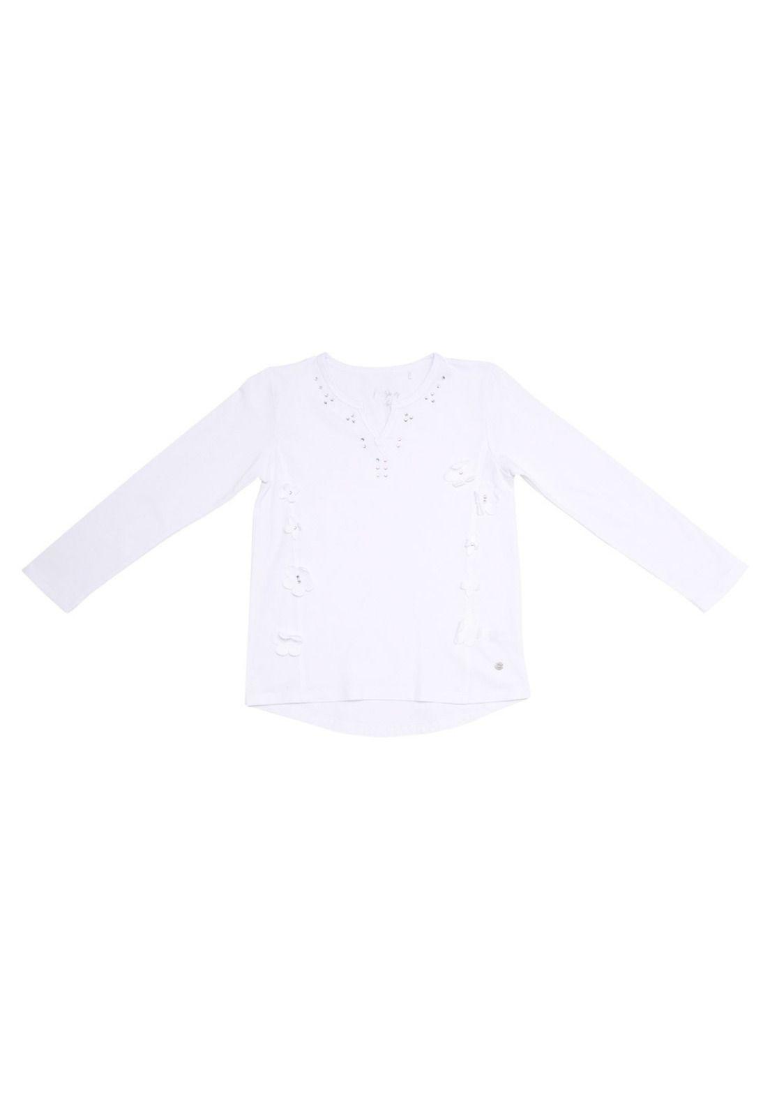Polera Aplicación Flores Algodón Invierno Niña Blanco-1