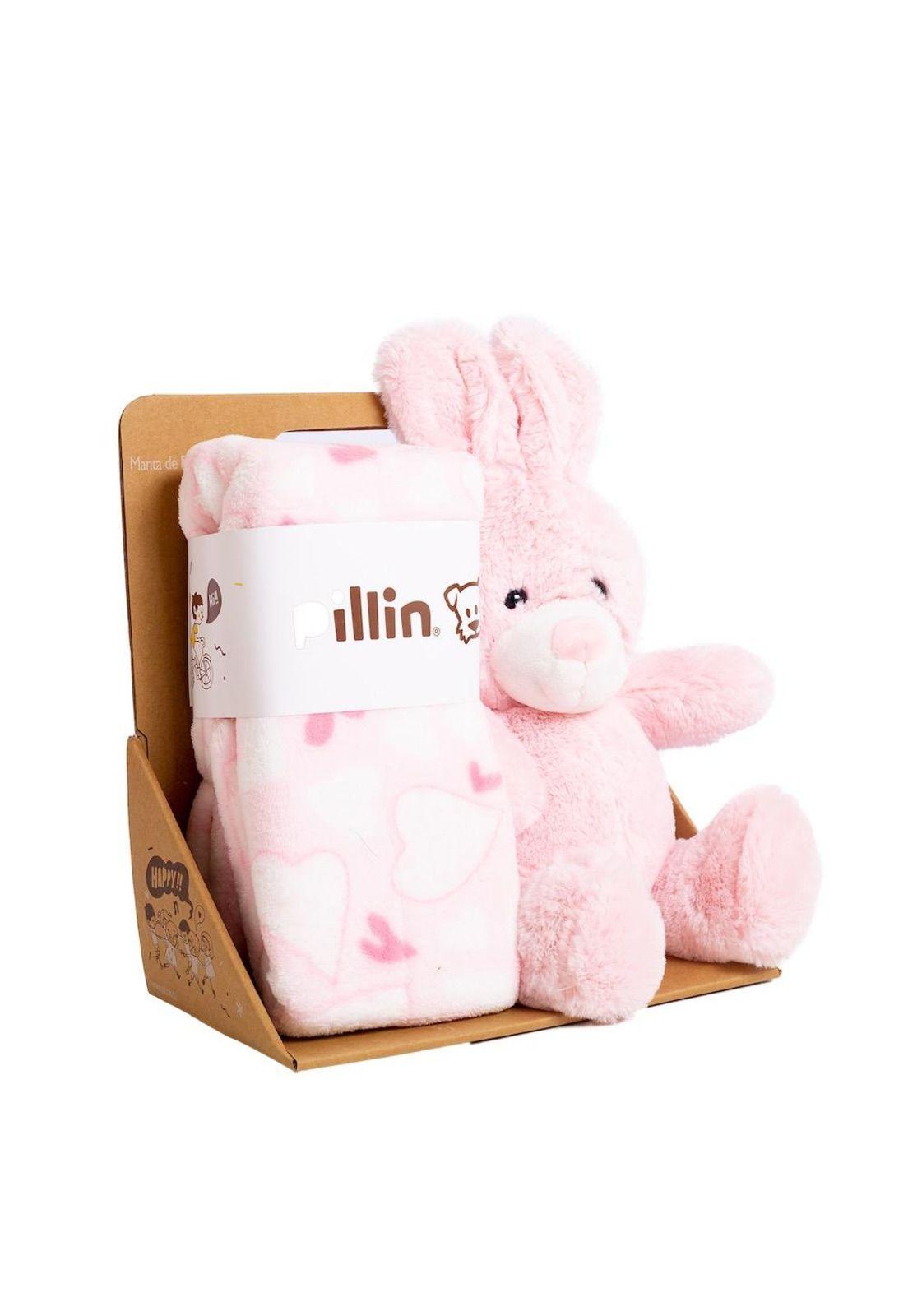 Peluche Con Manta Bebé Niña Rosado Pillín-0