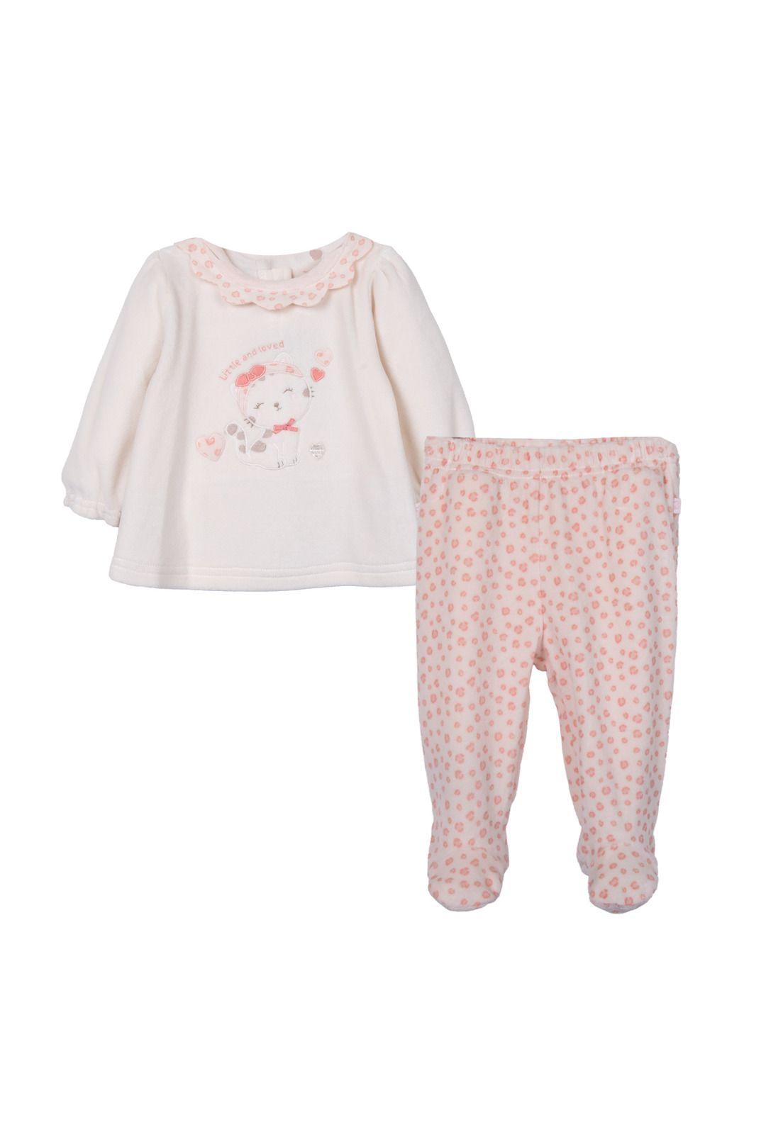 Conjunto Plush Recién Nacido Niña Broches Estampado Damasco-0