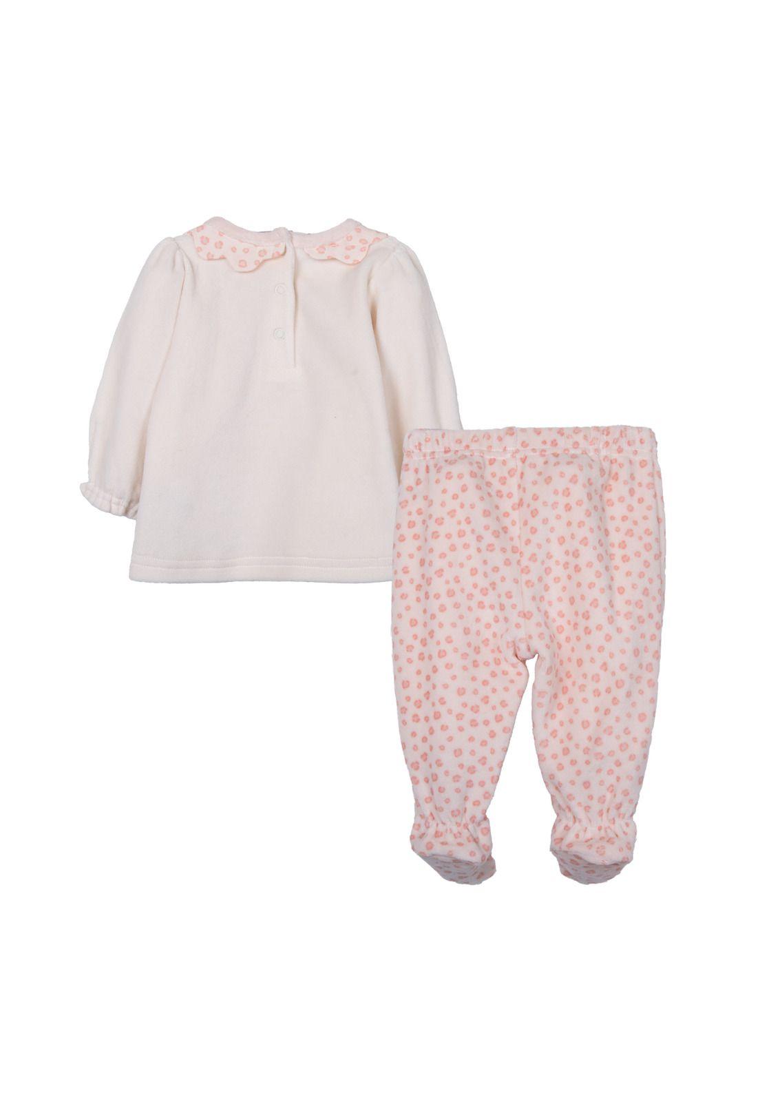Conjunto Plush Recién Nacido Niña Broches Estampado Damasco-1