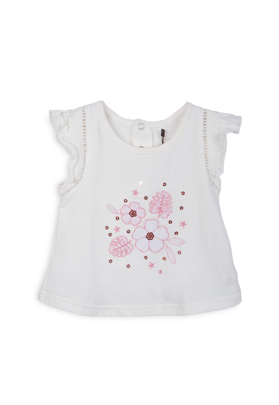 Polera Bebé Niña Manga Corta con Vuelos Floral Crudo Pillin-0