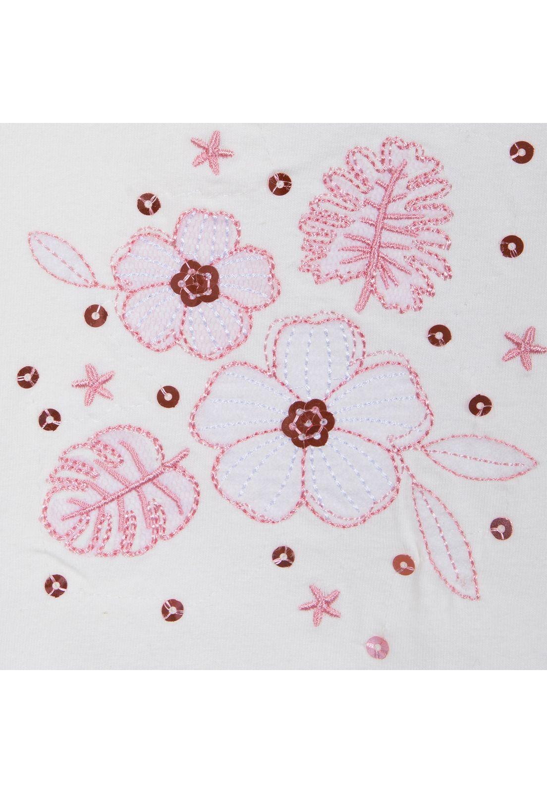 Polera Bebé Niña Manga Corta con Vuelos Floral Crudo Pillin-2