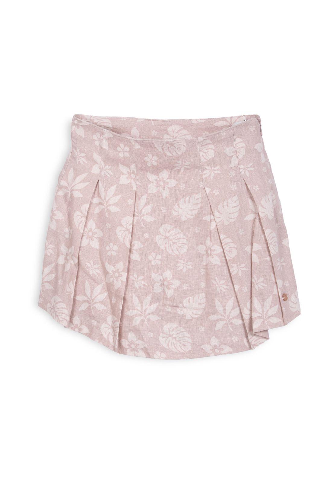 Short Falda Niña Lino Diseño Floral Café Pillin-0