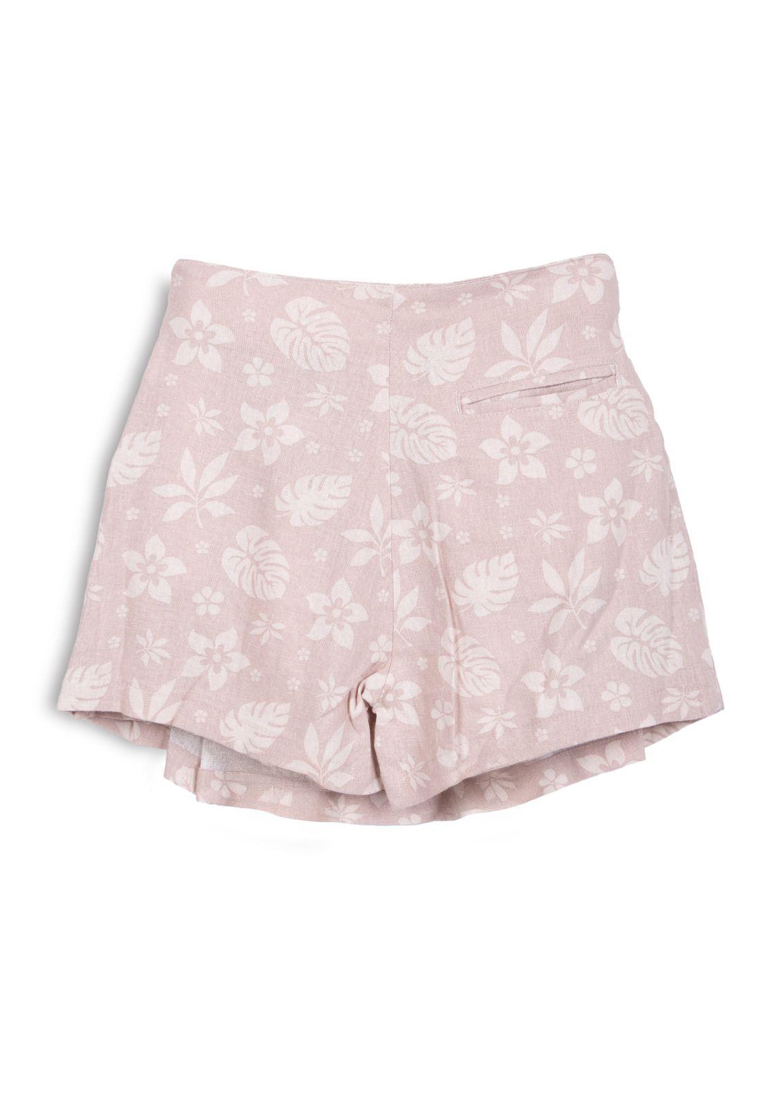 Short Falda Niña Lino Diseño Floral Café Pillin-1