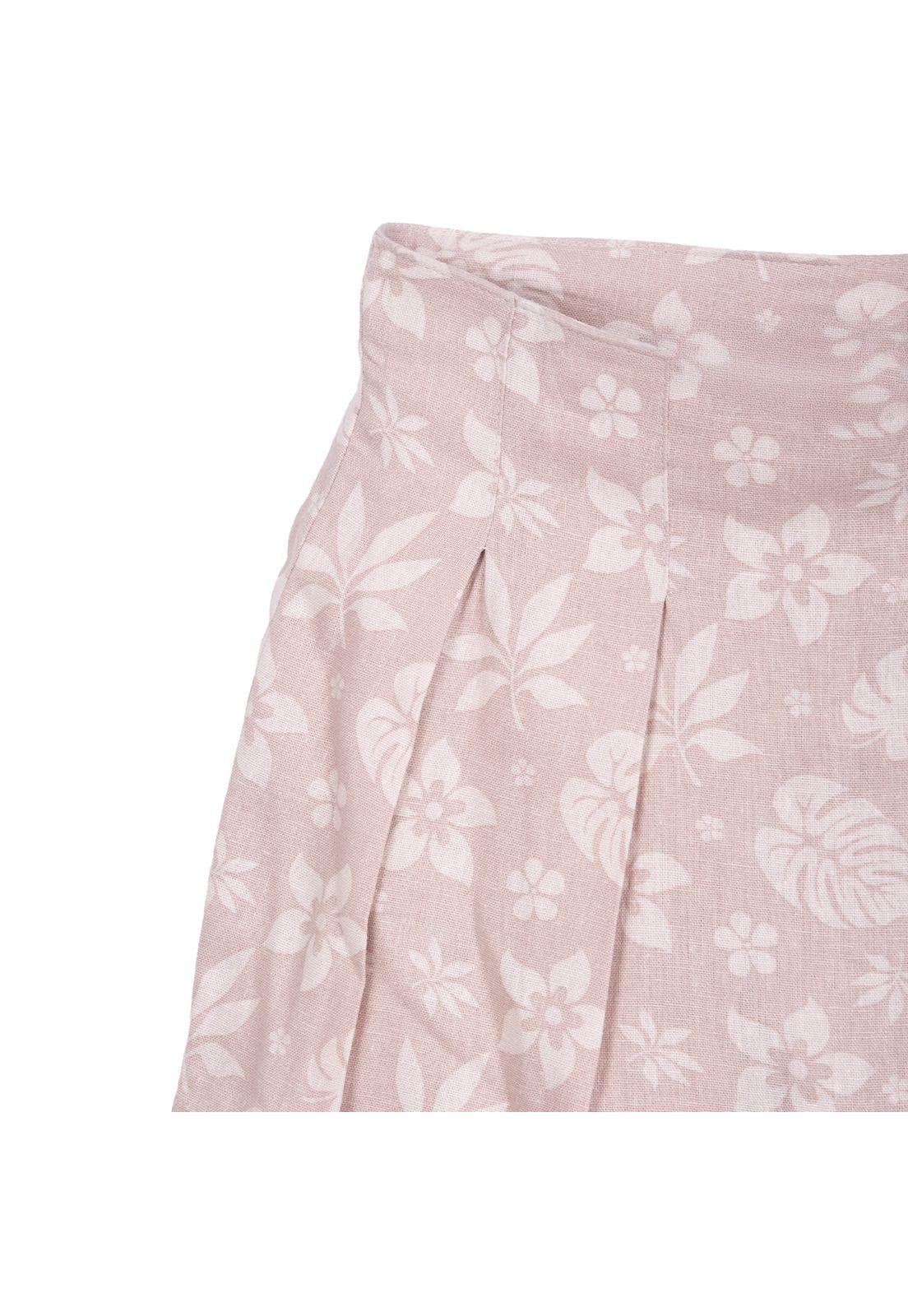 Short Falda Niña Lino Diseño Floral Café Pillin-2