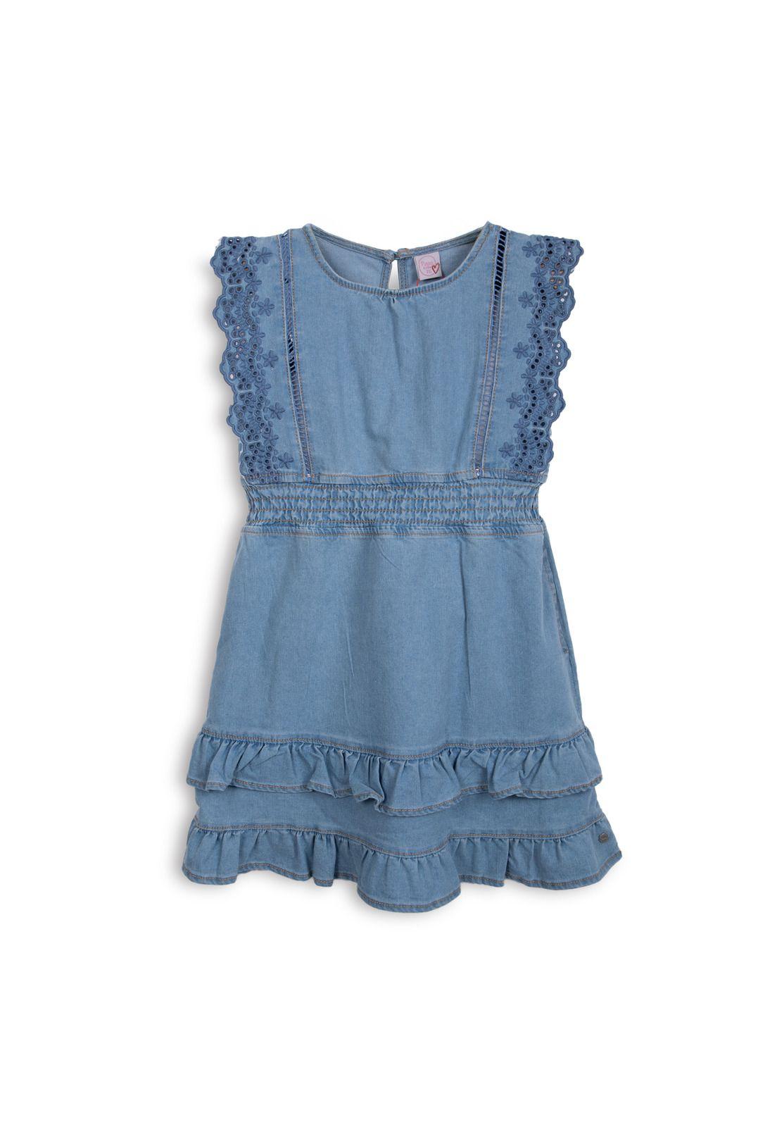 Vestido Niña Bordado con Vuelos Denim Pillin-0