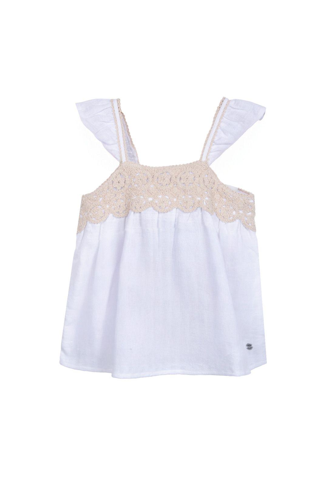 Polera Niña Sin Mangas Macramé Crudo Pillin-0