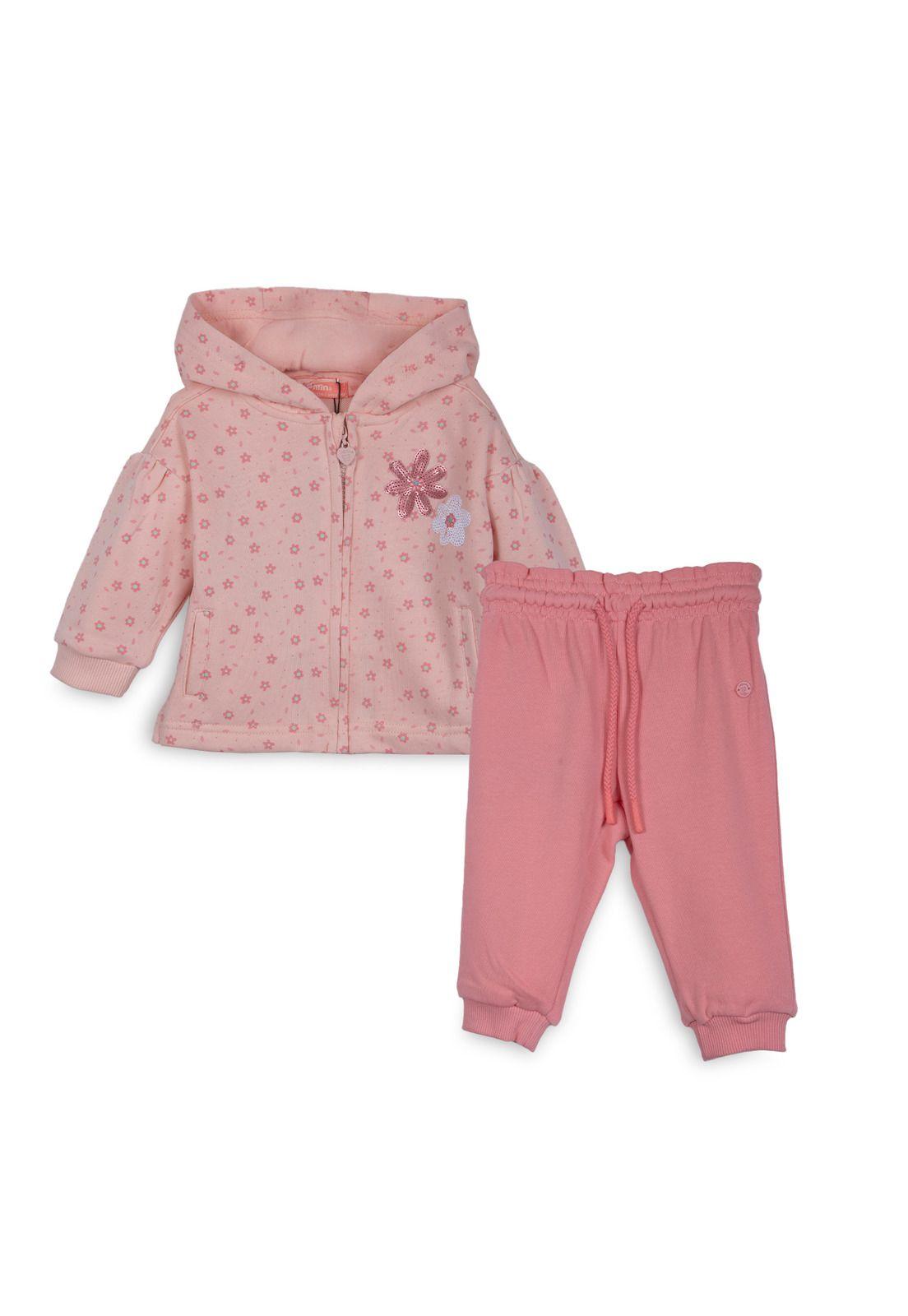 Buzo Bebé Niña con Capucha Cintura Ajustable Floral Damasco Pillin-0