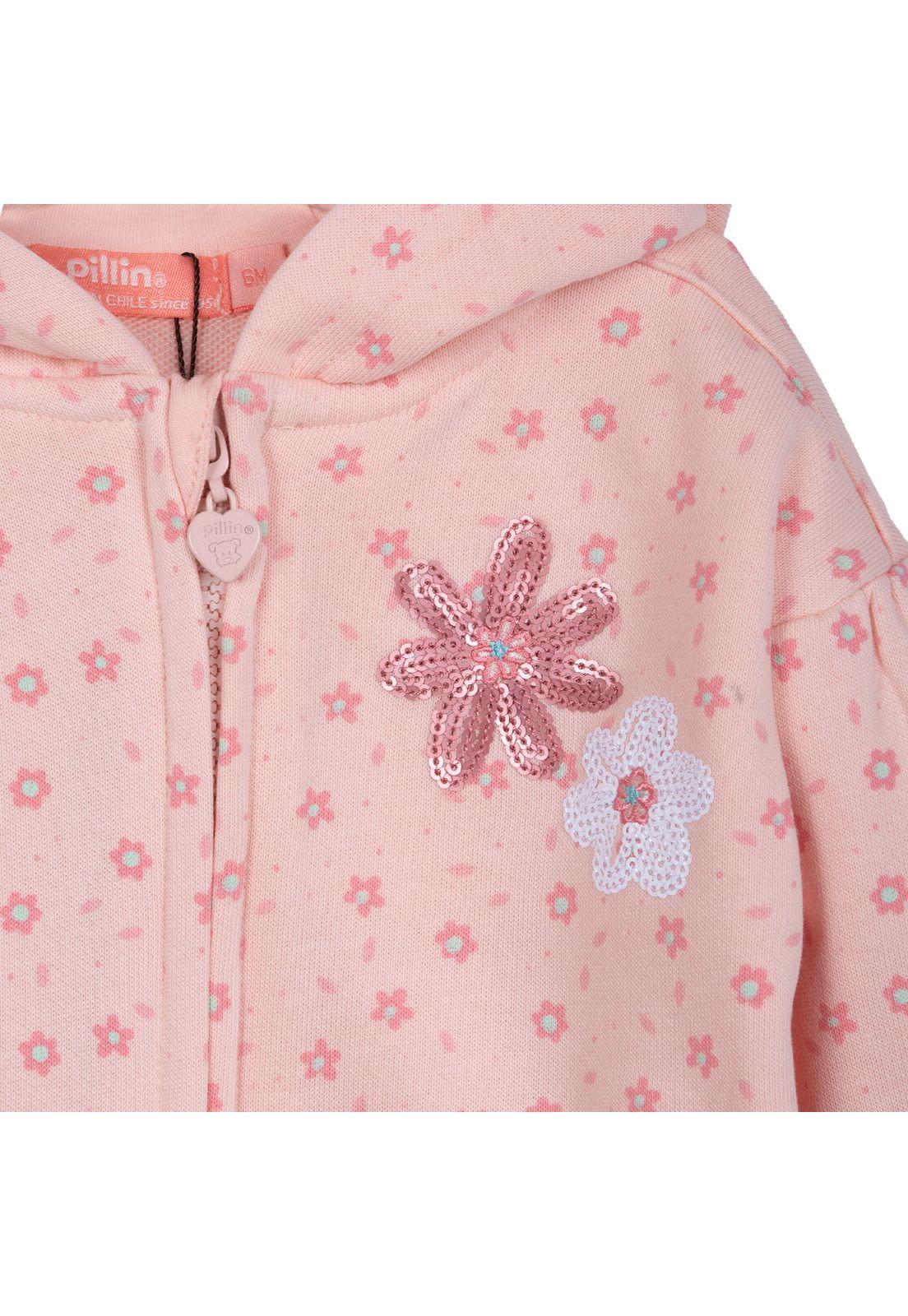 Buzo Bebé Niña con Capucha Cintura Ajustable Floral Damasco Pillin-2