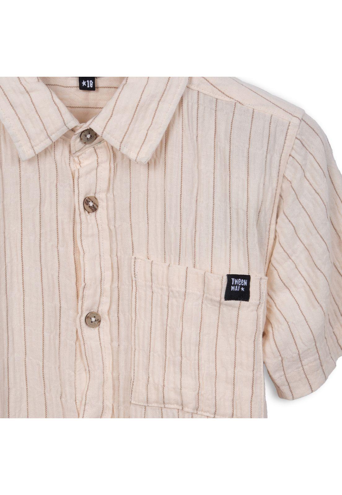 Camisa Niño Manga Corta Bolsillo Delantero Beige Pillin-2