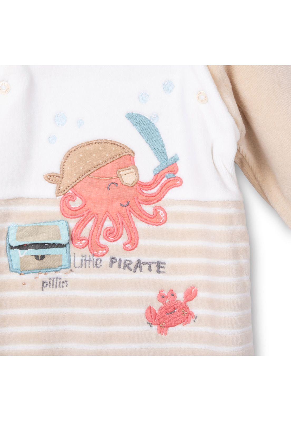 Osito Plush Recién Nacido Niño Bordado Pulpo Pirata Beige Pillin-2