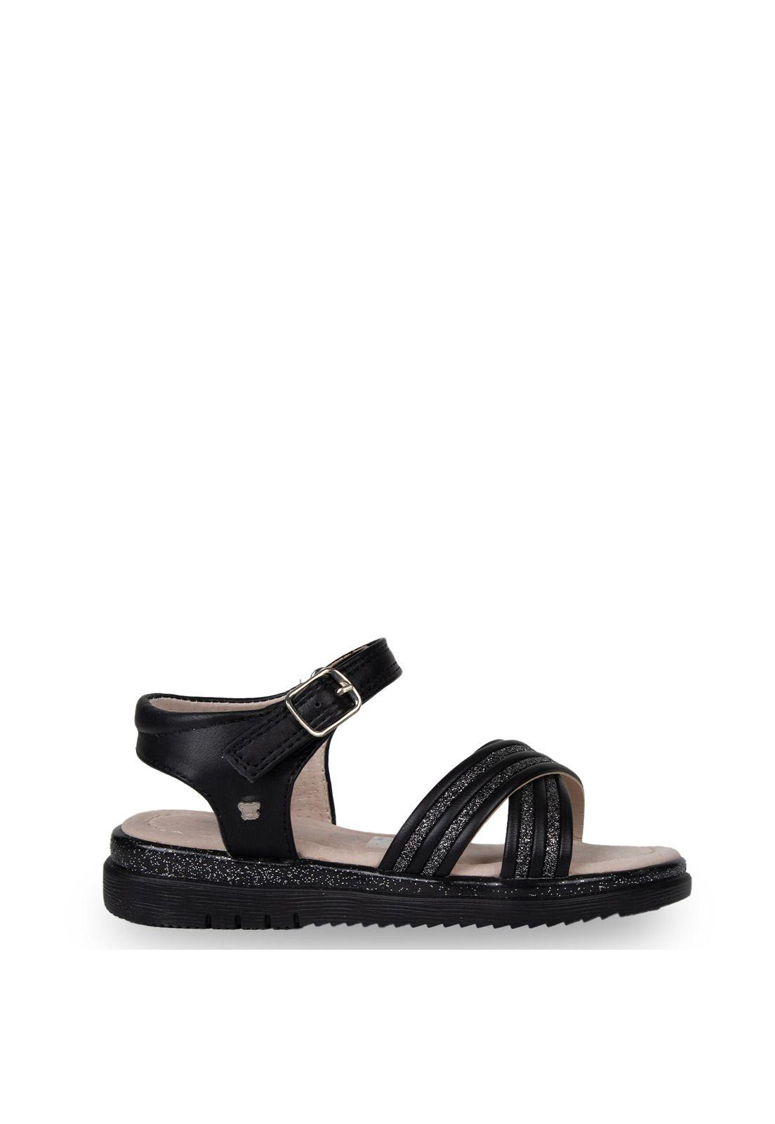 Sandalia Niña Brillos con Velcro Ajustable Negro Pillin-0