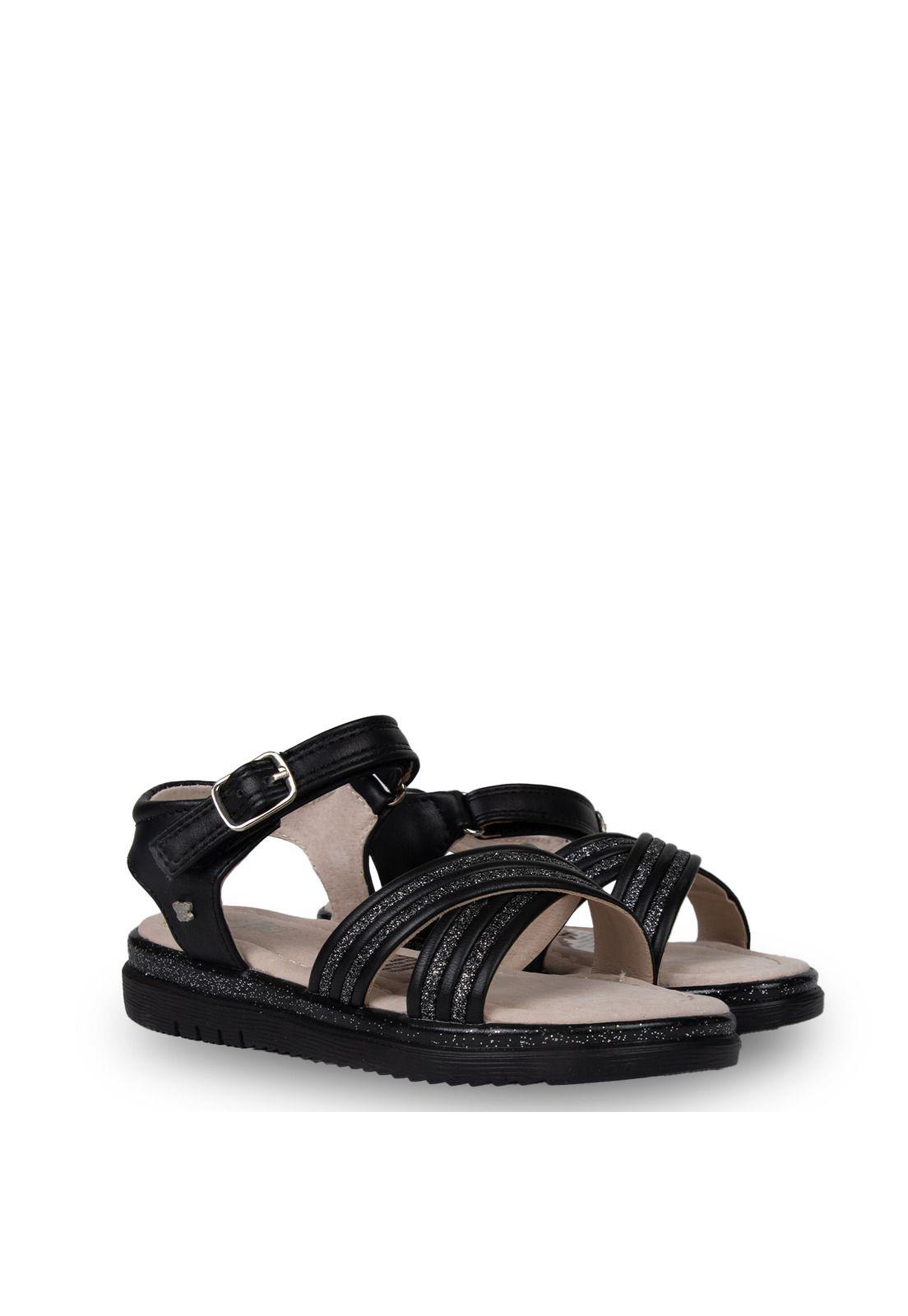 Sandalia Niña Brillos con Velcro Ajustable Negro Pillin-1