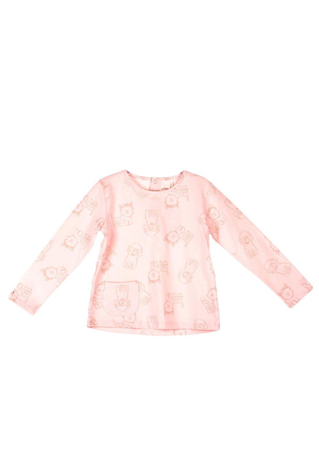Polera Manga Larga Bebé Niña Rosado Pillin-0