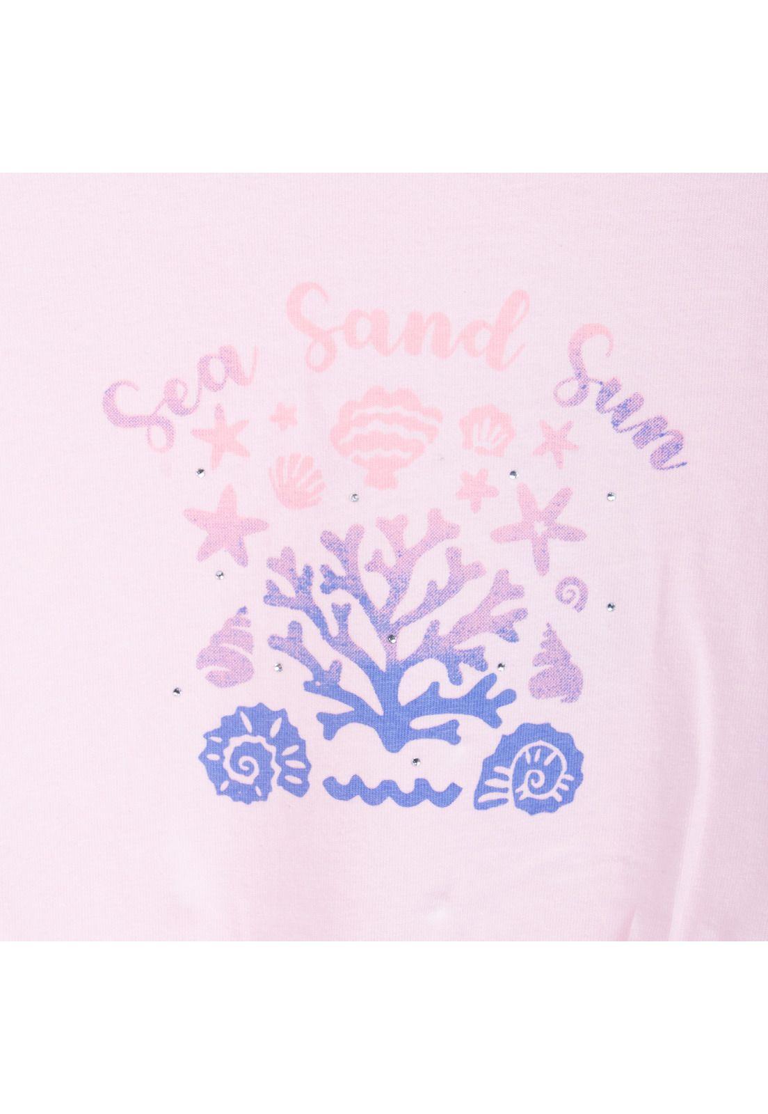 Polera Niña Manga Corta con Amarra Delantera Rosado Pillin-2