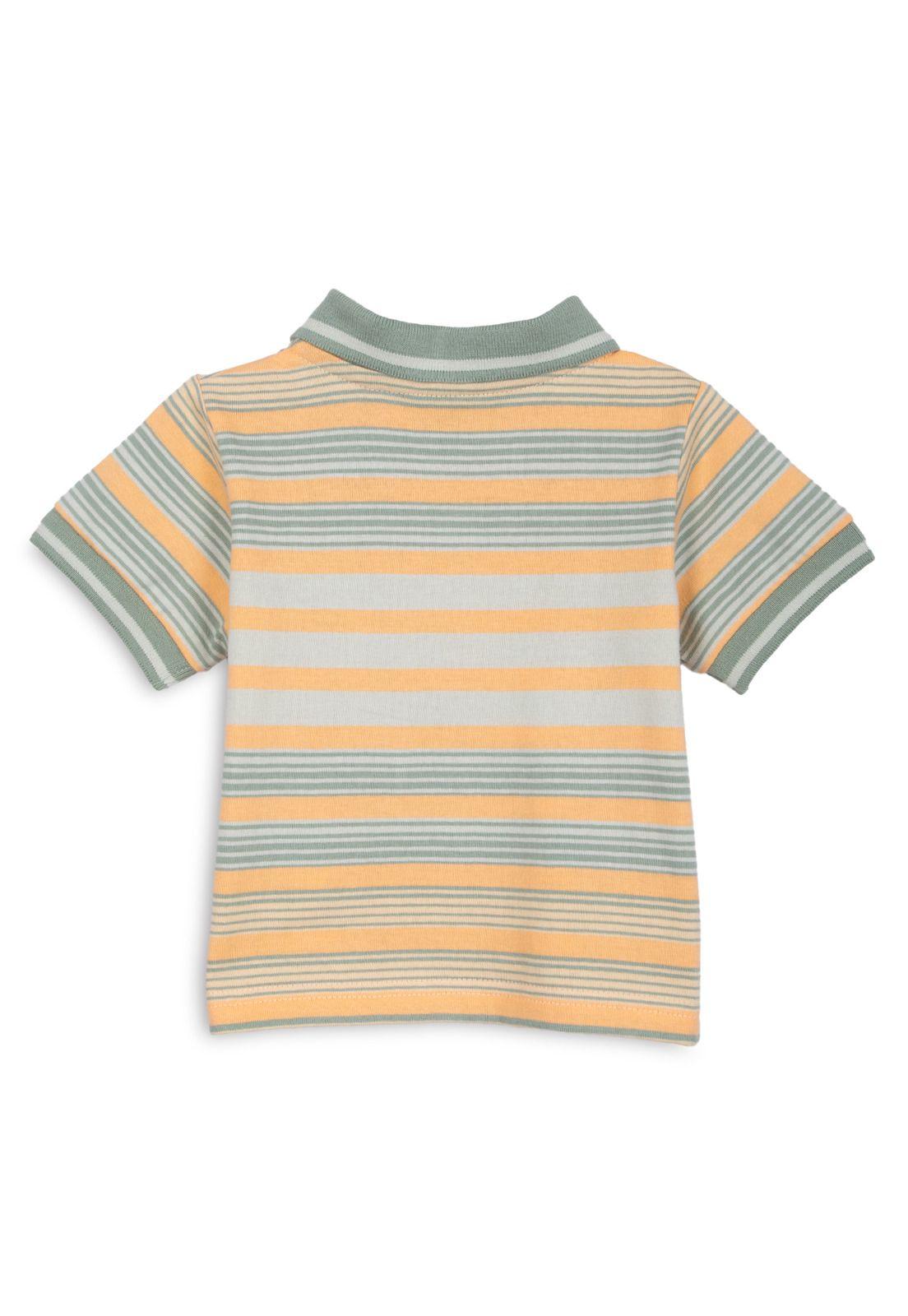Polera Bebé Niño Manga Corta Rayas con Cuello Piqué Naranjo Pillin-1