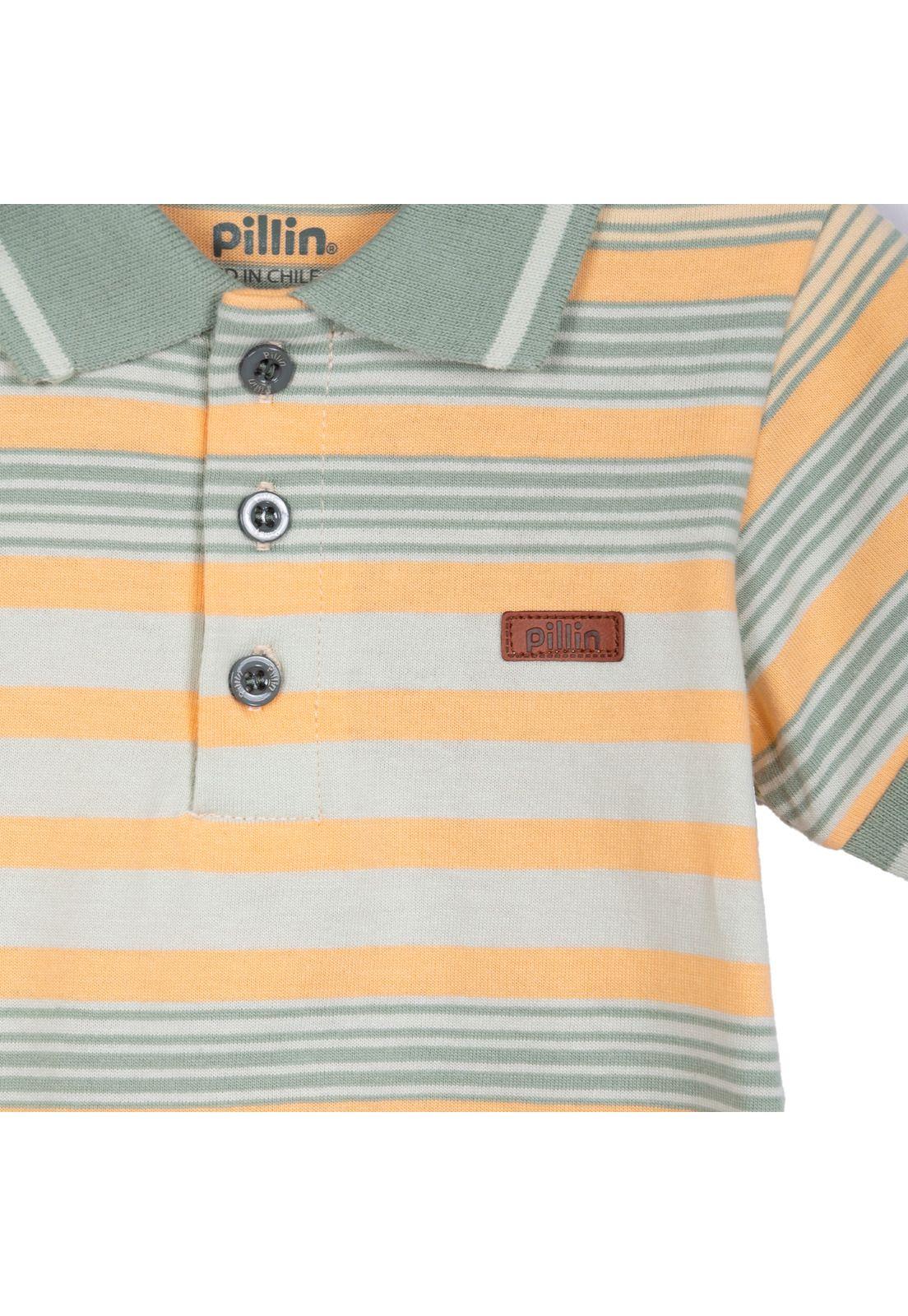 Polera Bebé Niño Manga Corta Rayas con Cuello Piqué Naranjo Pillin-2
