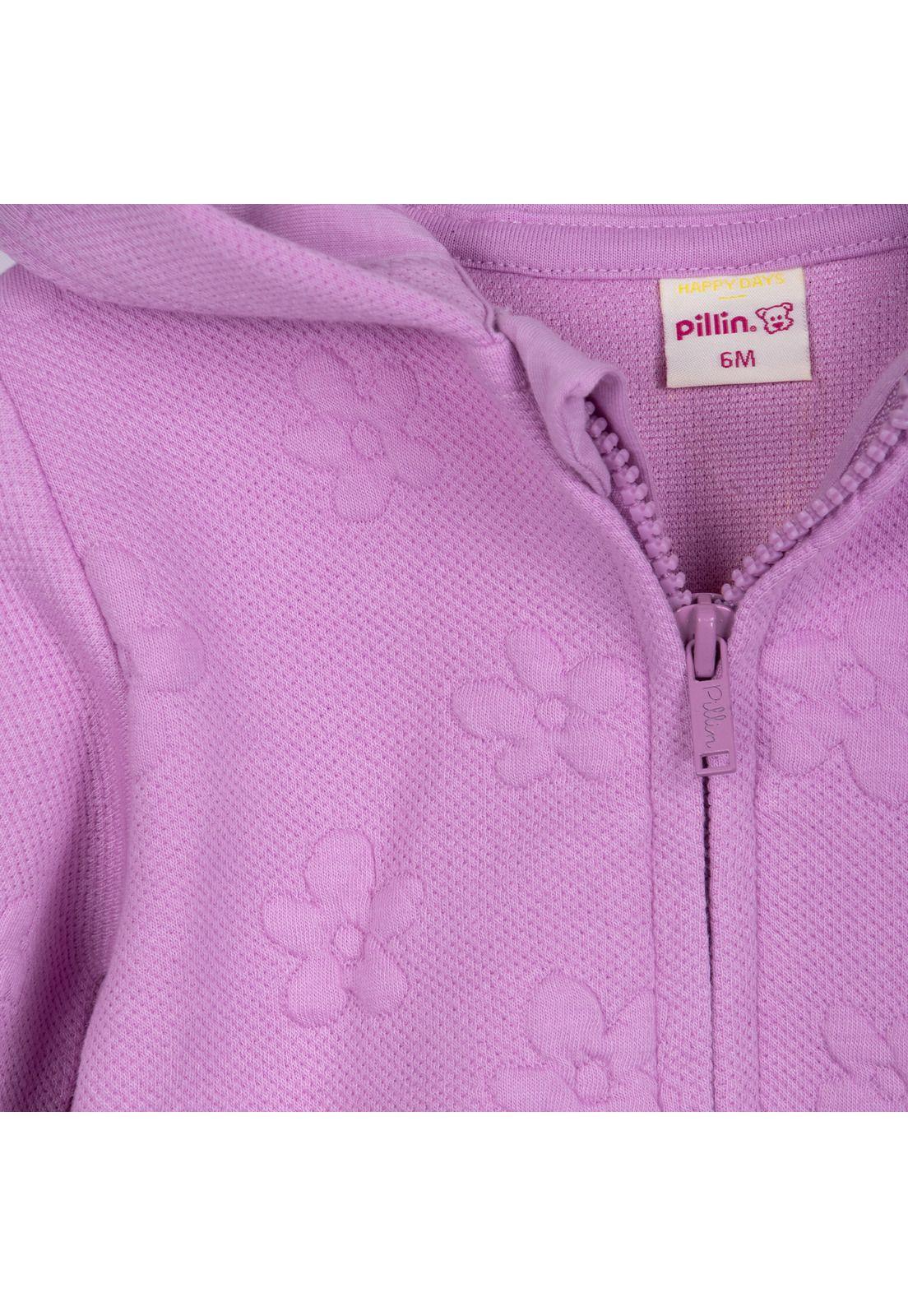 Polerón Bebé Niña con Cierre y Capucha Floral Violeta Pillin-2