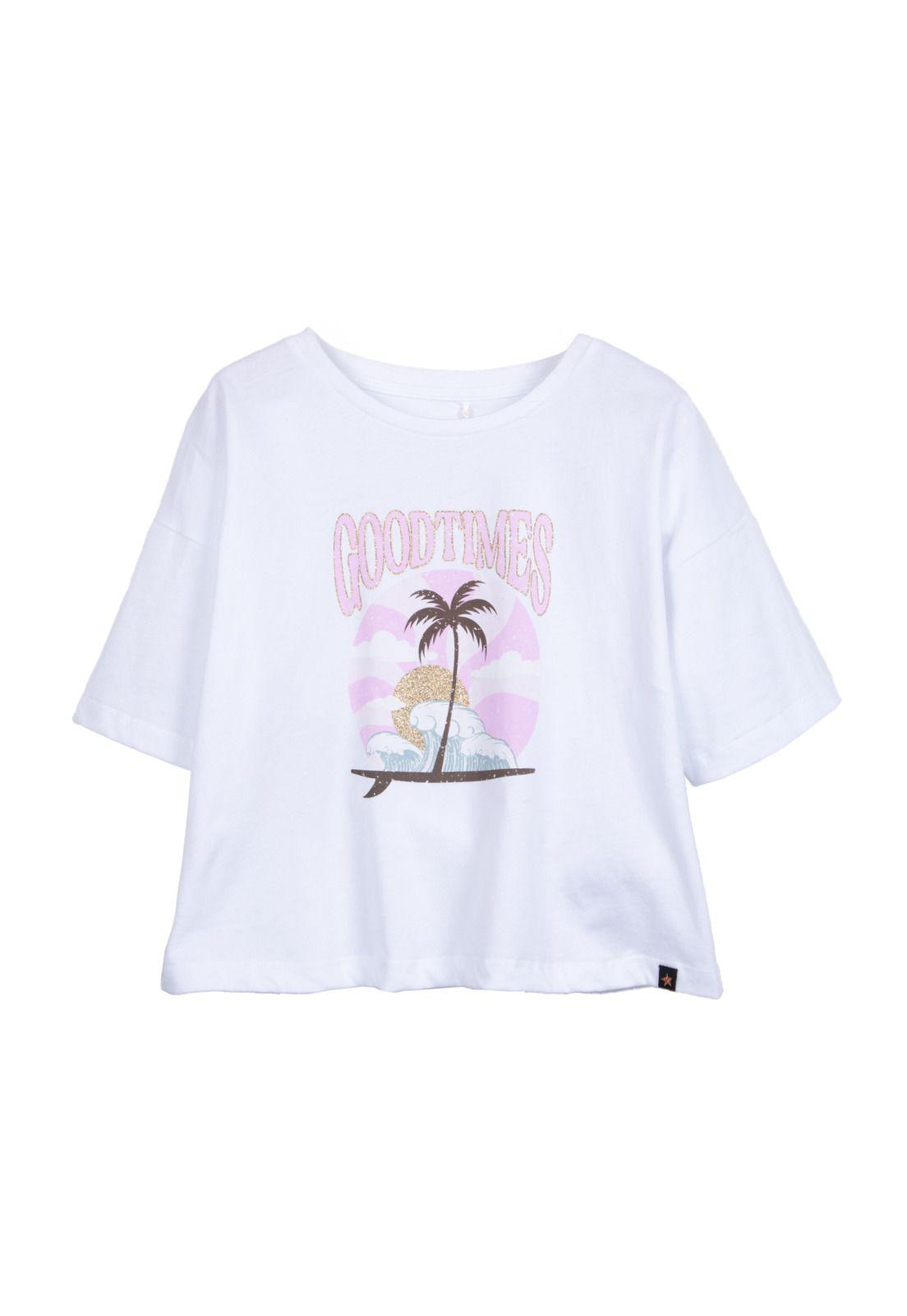 Polera Niña Manga Corta Estampada Blanco Pillin-0