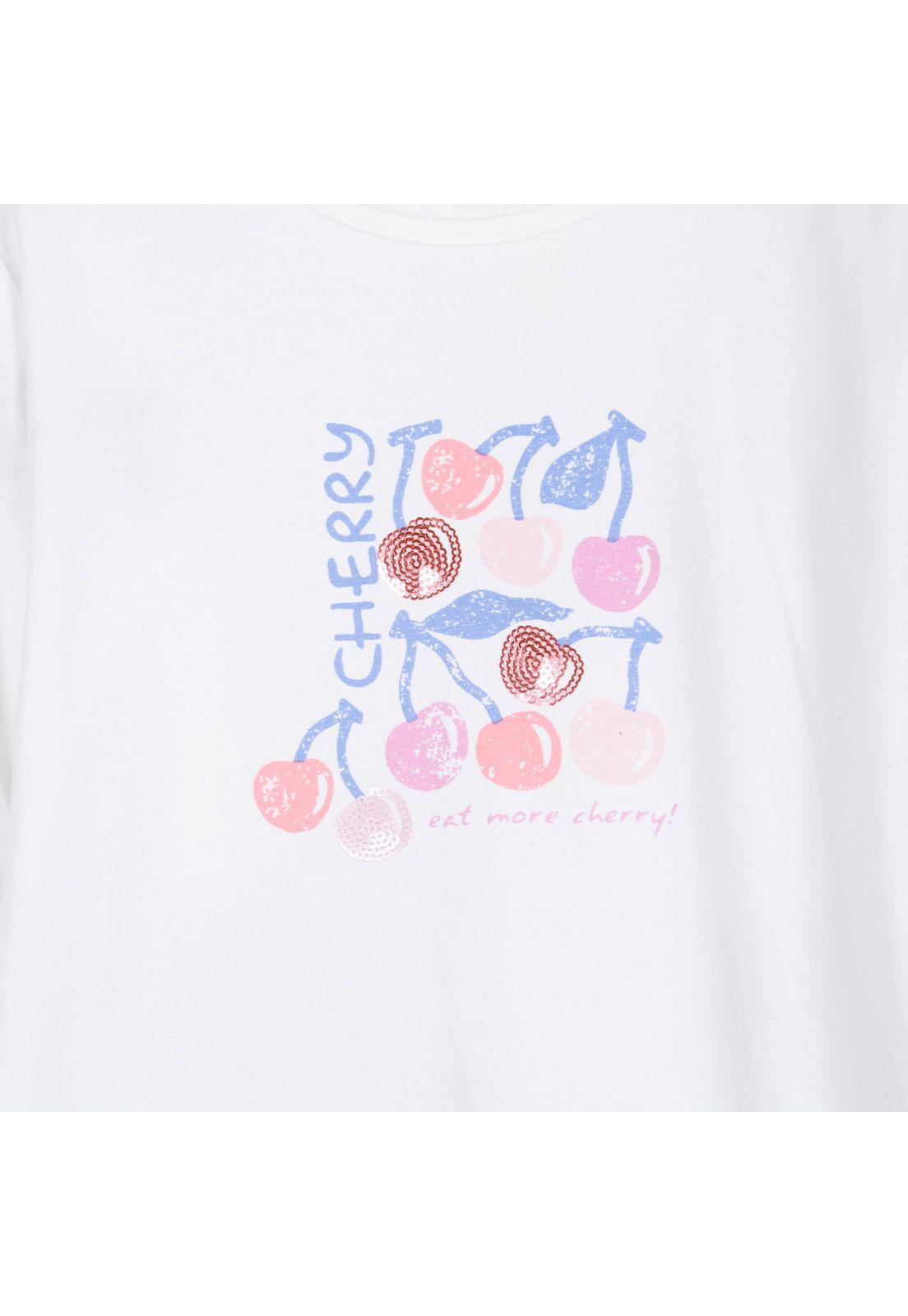 Polera Niña Manga Larga Estampado Cerezas Blanco Pillin-2
