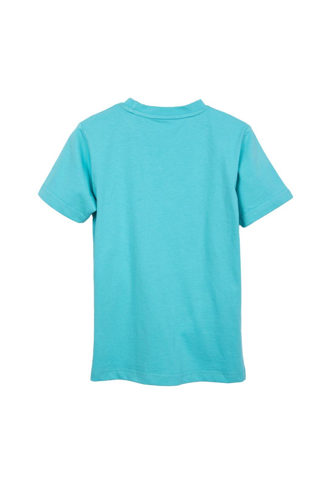 Polera Niño Manga Corta Estampado Dino Skate Turquesa Pillin-1