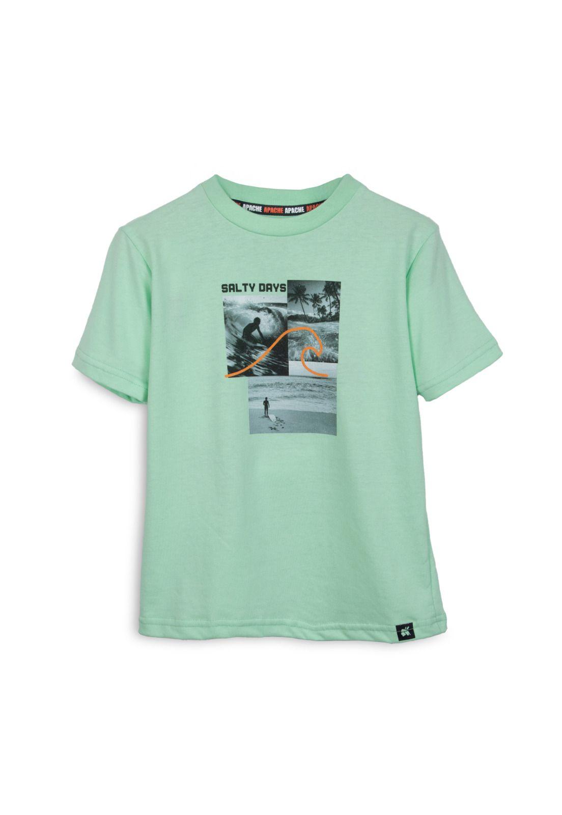 Polera Niño Manga Corta Estampado Surf Verde Pillin-0