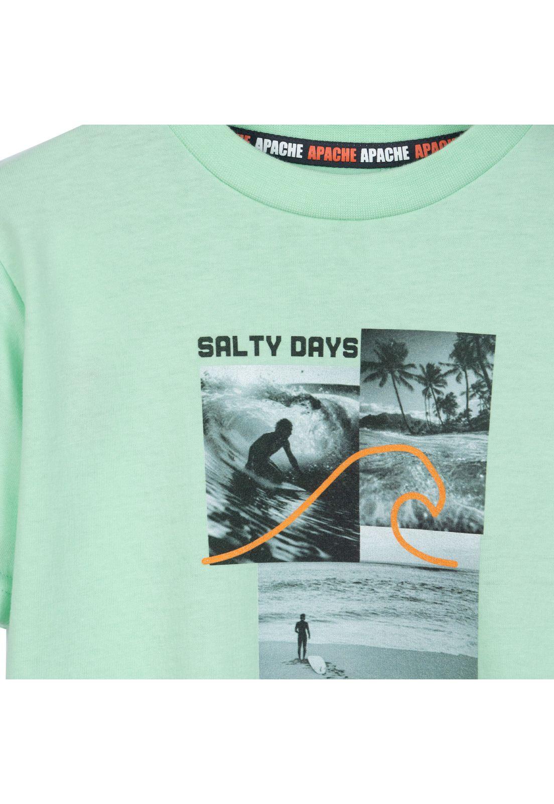 Polera Niño Manga Corta Estampado Surf Verde Pillin-2
