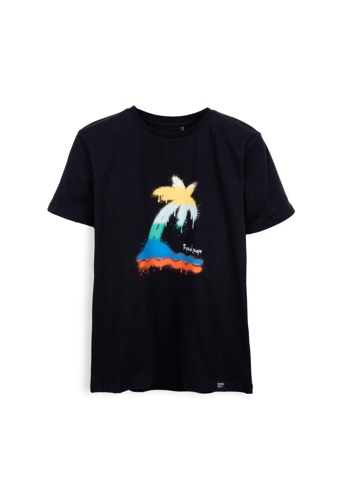 Polera Niño Manga Corta Estampada Negro Pillin-0