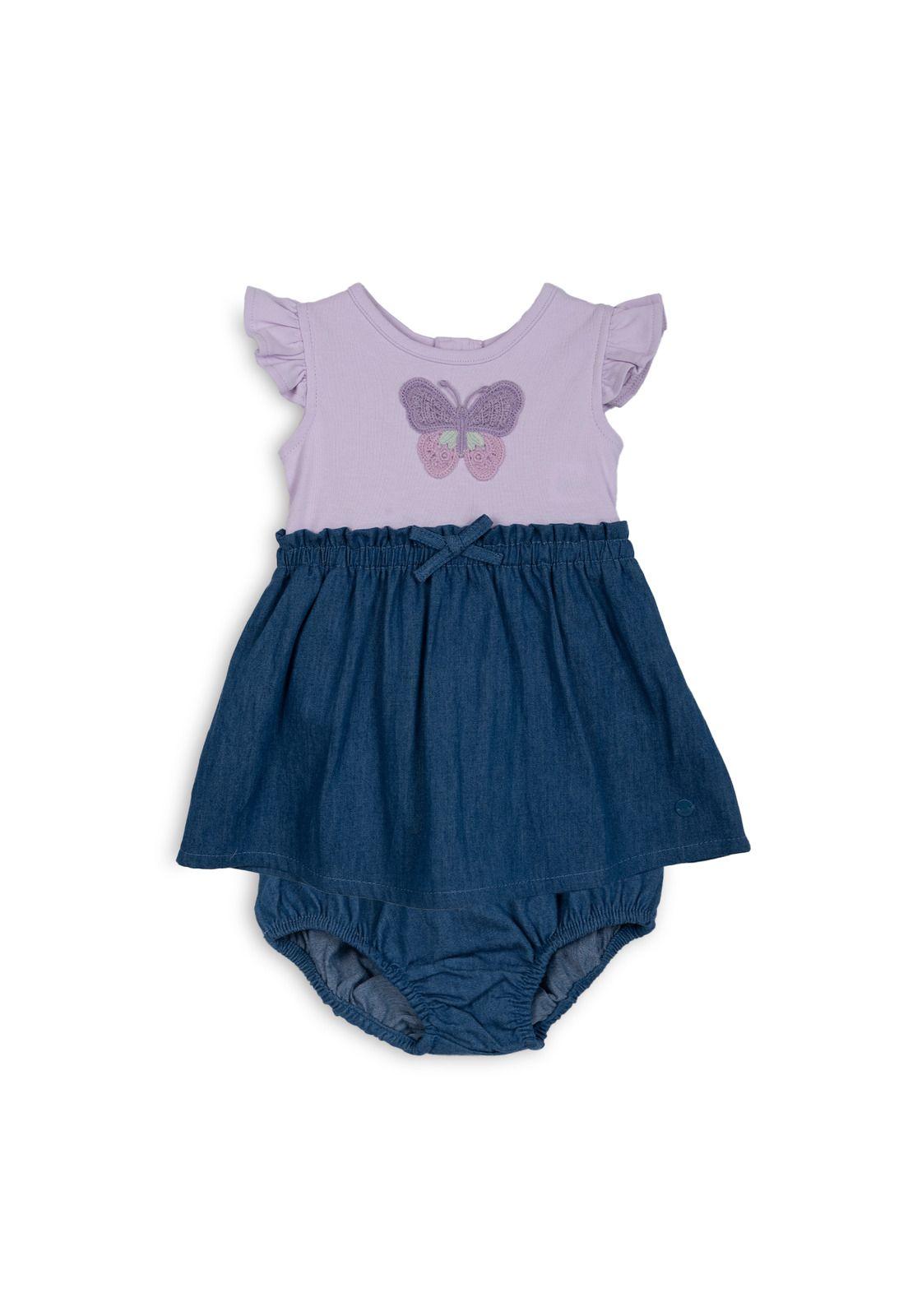 Vestido Bebé Niña Denim Mariposa Cintura Elasticada Crudo Pillin-0