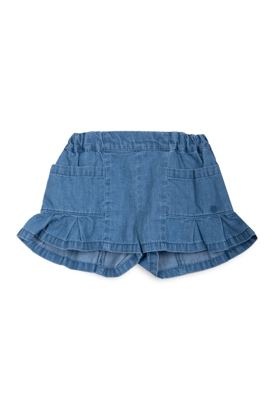Short Bebé Niña Bolsillos Cintura Elasticada Azul Pillin-0