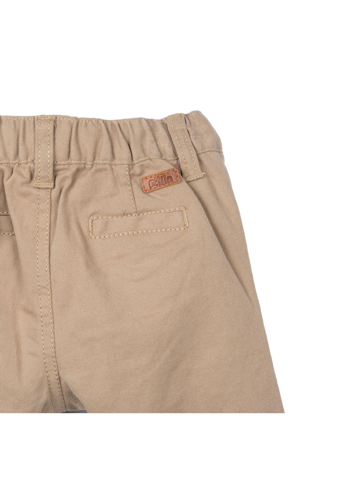 Pantalón Bebé Niño Bolsillos Cintura Elasticada Beige Pillin-3